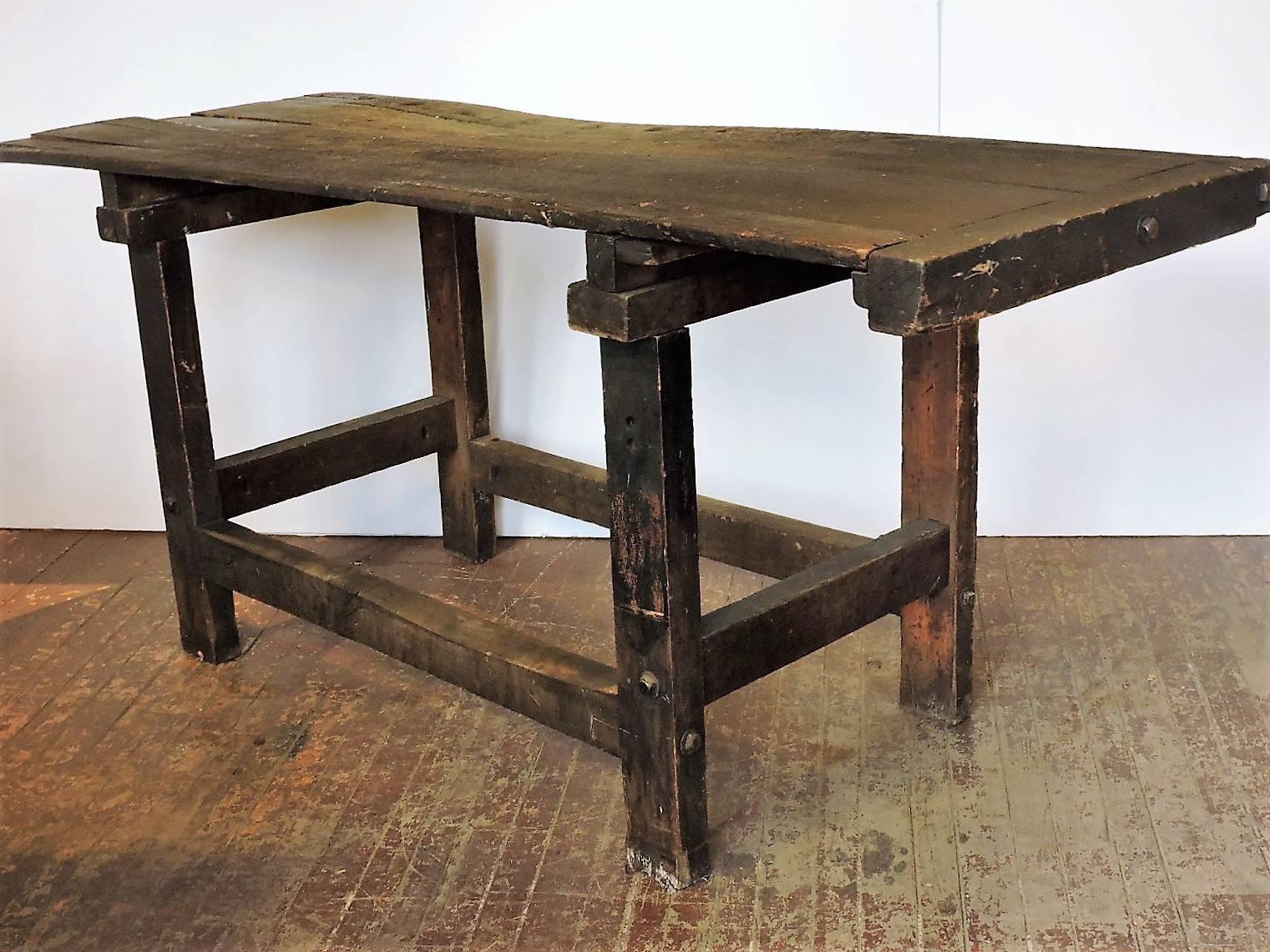 Antique American Industrial Carpenters Work Table Bench 2