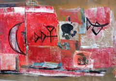 Abstract Modernist Mixed Media Painting by Hilda Altschule