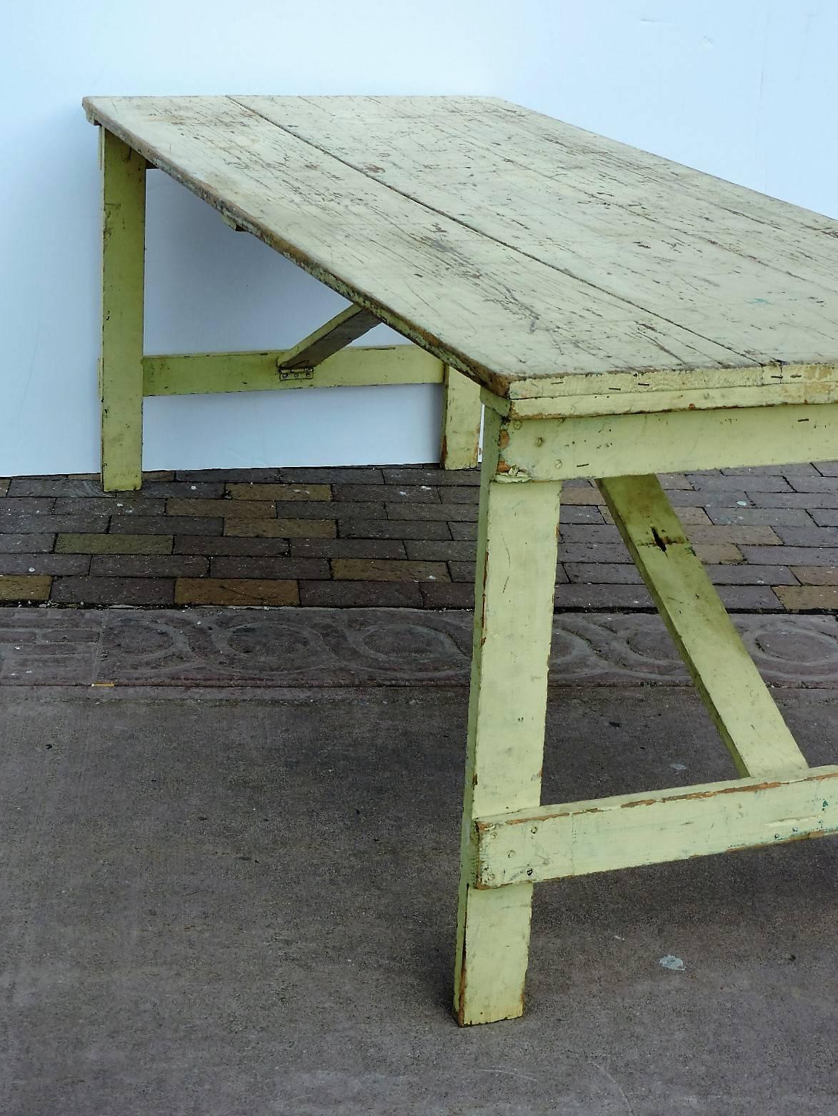  Collapsible Leg Rustic Farm Table in Old Pale Yellow Paint 2