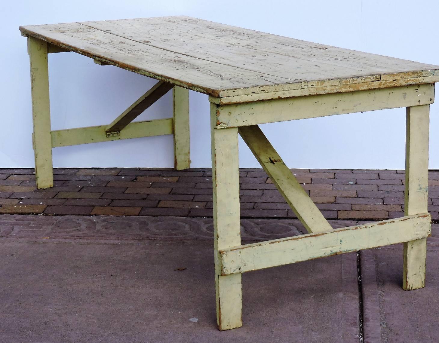  Collapsible Leg Rustic Farm Table in Old Pale Yellow Paint 3