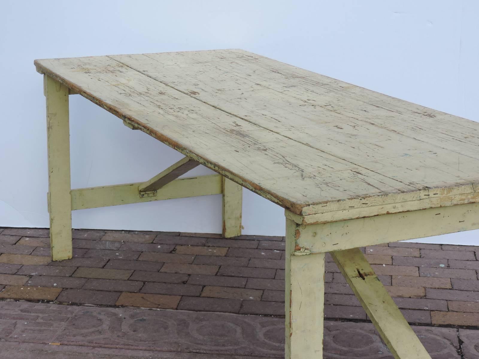  Collapsible Leg Rustic Farm Table in Old Pale Yellow Paint 1