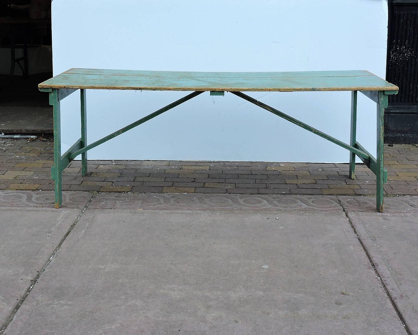 American Collapsible Leg Farm Dining Table in Old Green Paint