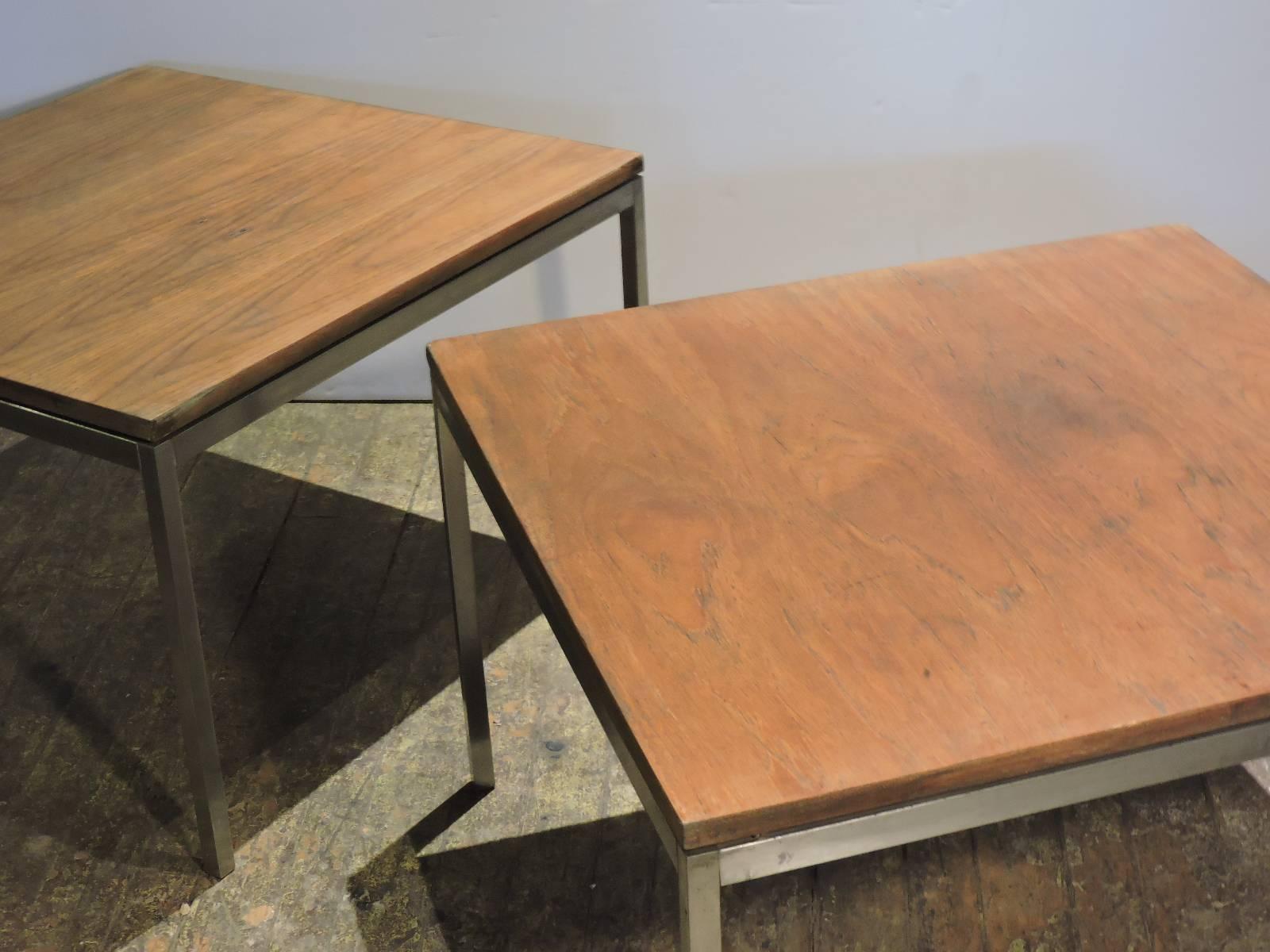 Mid-Century Modern Early Florence Knoll Steel Tables with Floating Walnut Tops