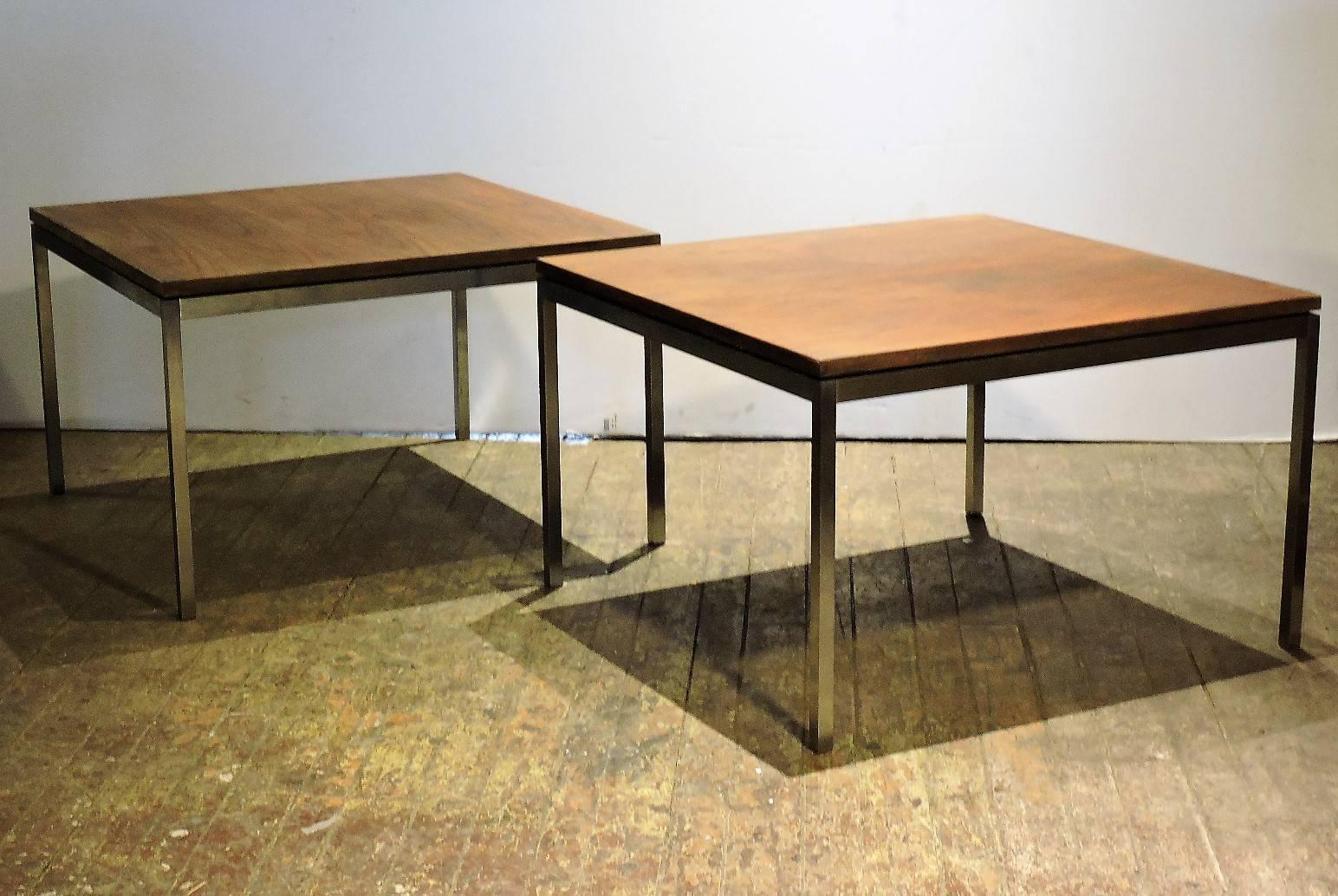 Early Florence Knoll Steel Tables with Floating Walnut Tops 2