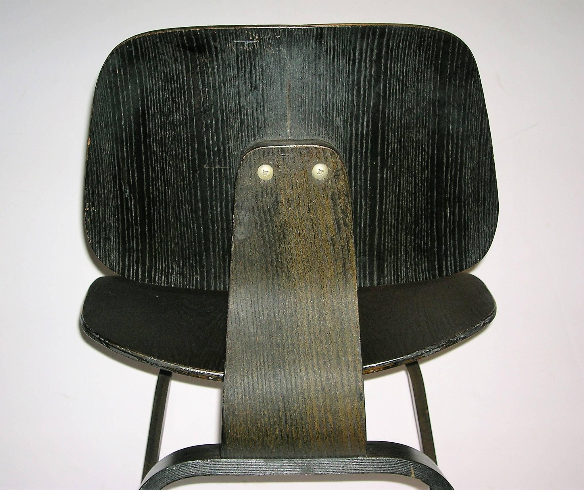 20th Century  Early Eames DCW Chair Black Aniline