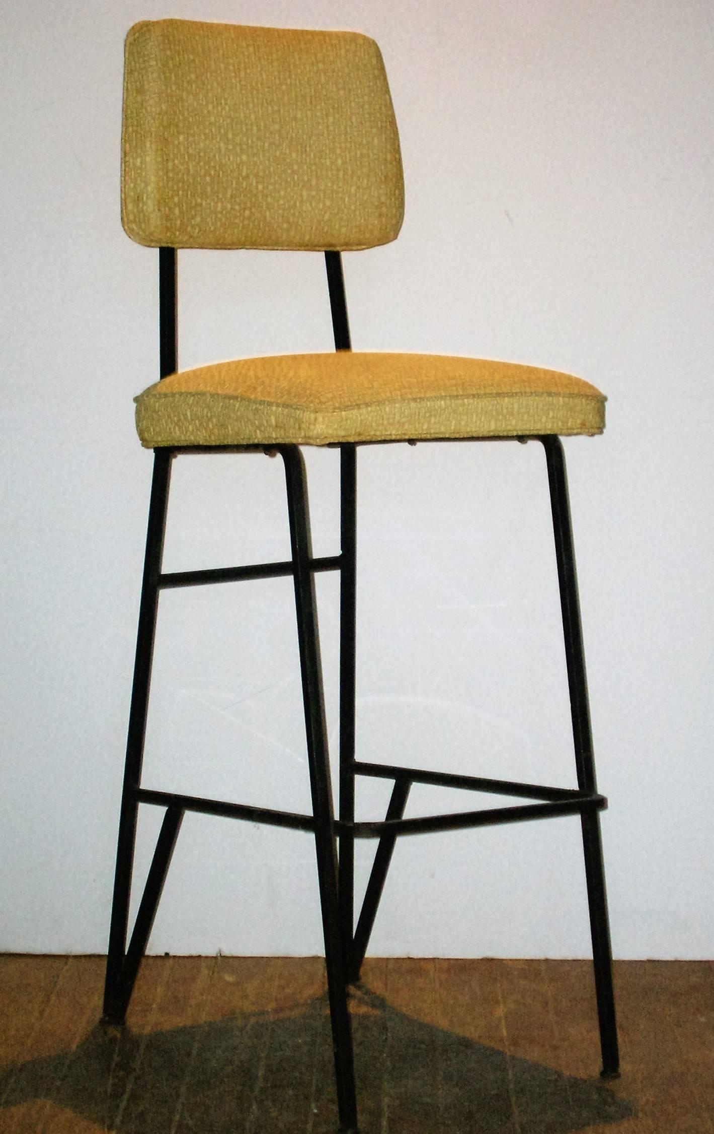 Upholstery Mid 20th Century Iron Bar Stools