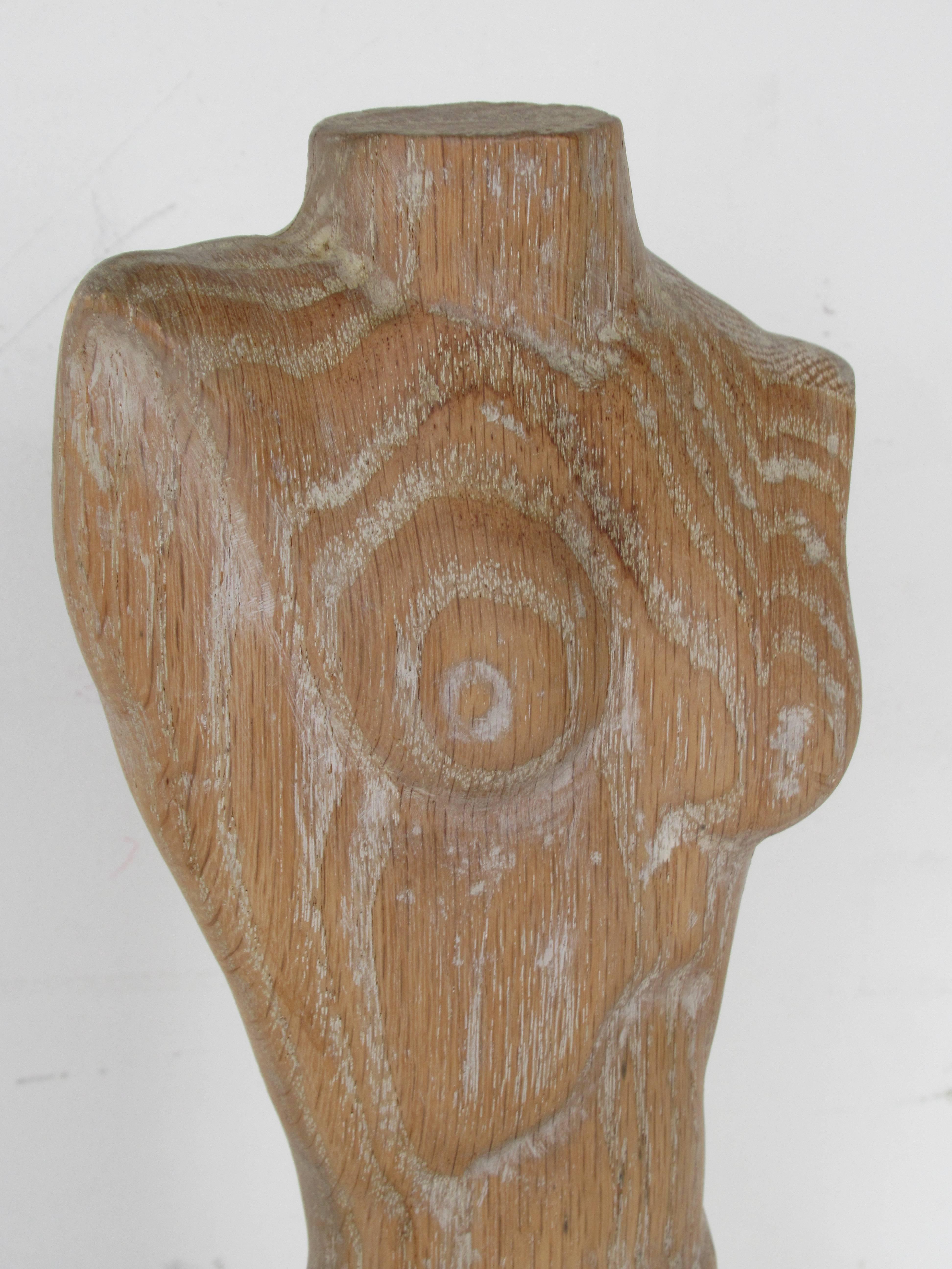 A great looking oak nude torso sculpture in the original cerused limed surface that beautifully highlights the natural grain of wood, circa 1950.
