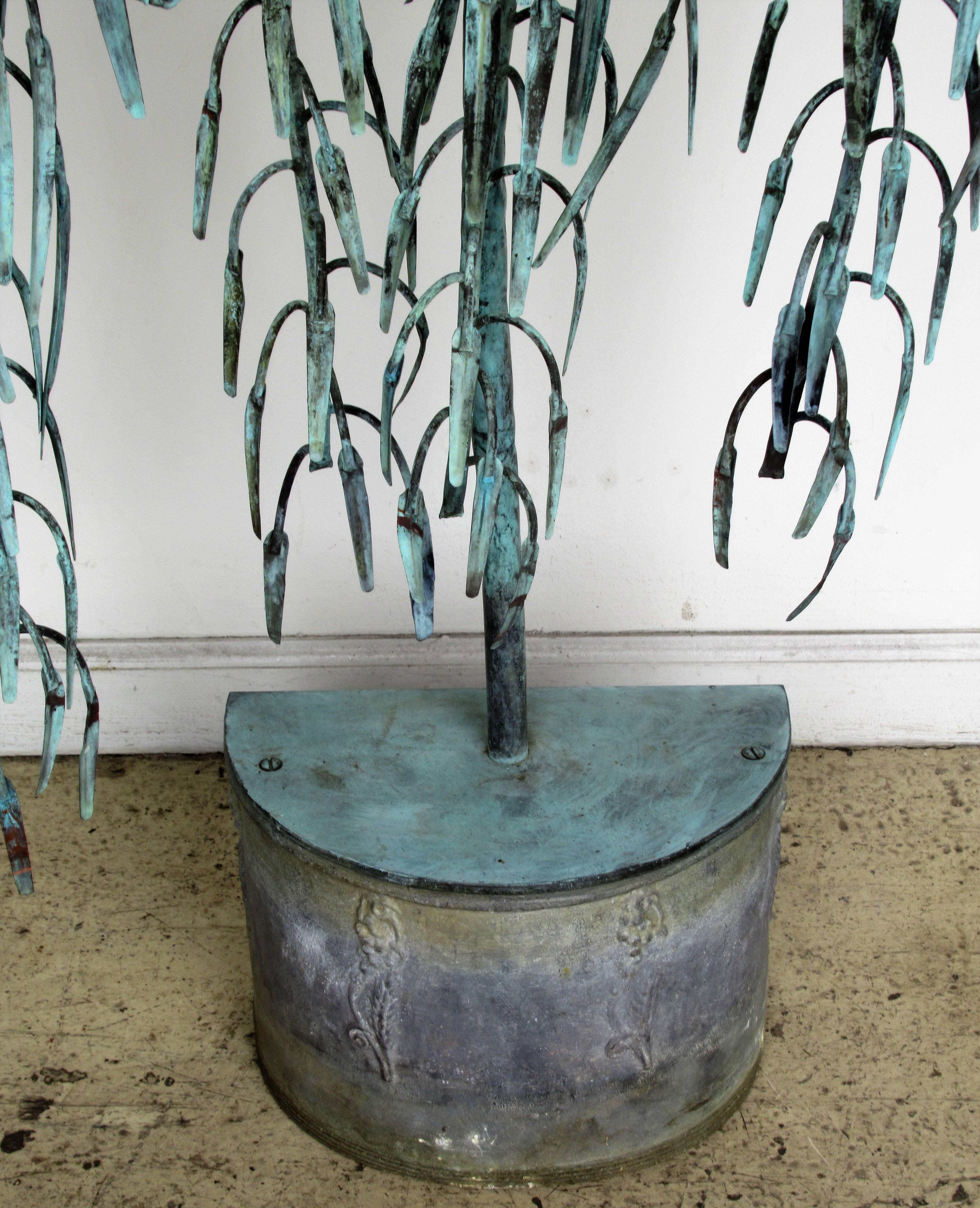Patinated Antique Weeping Willow Garden Fountain
