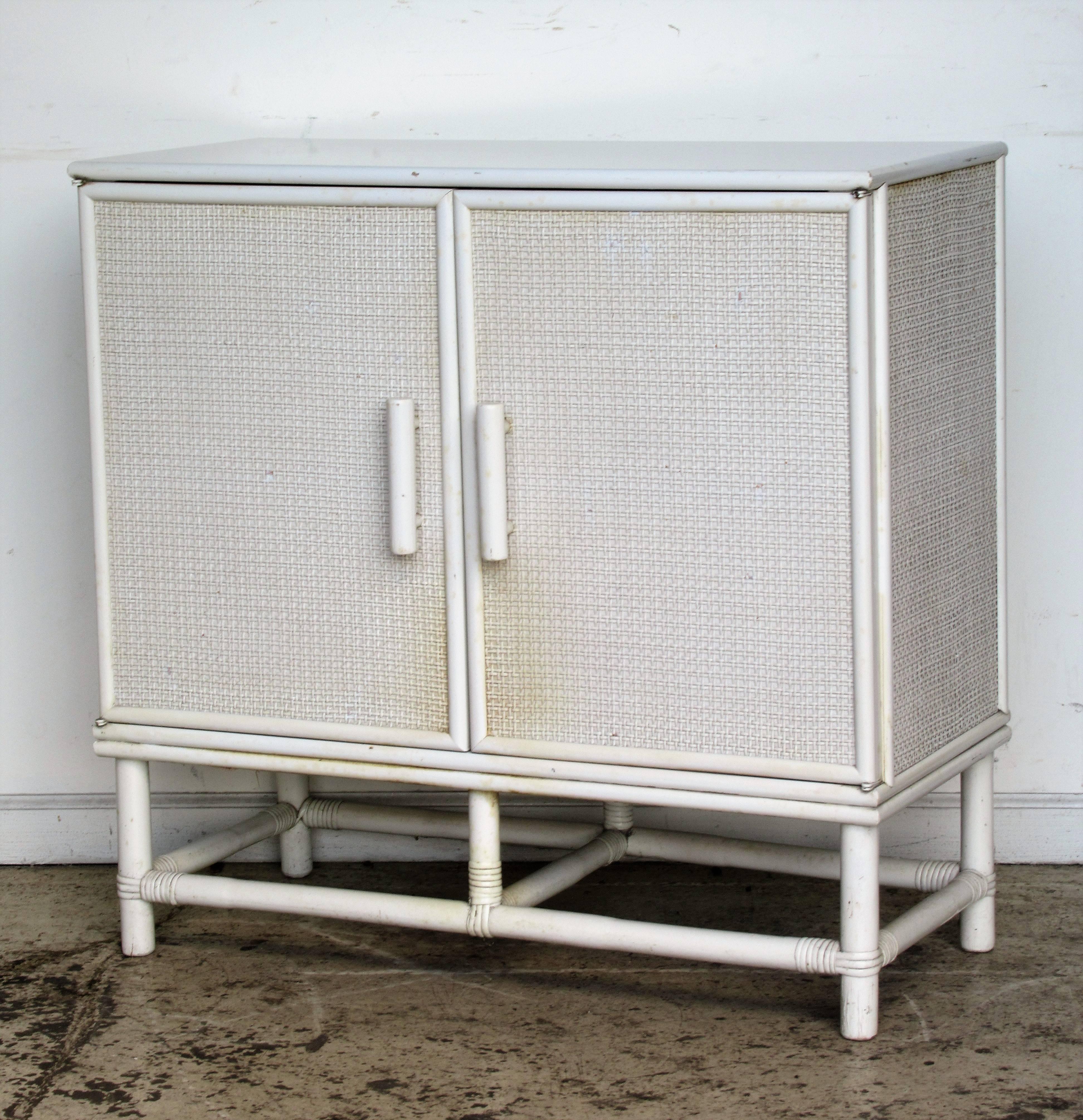 Mid-Century Modern Willow and Reed Two Door Cabinet attributed to Tommi Parzinger