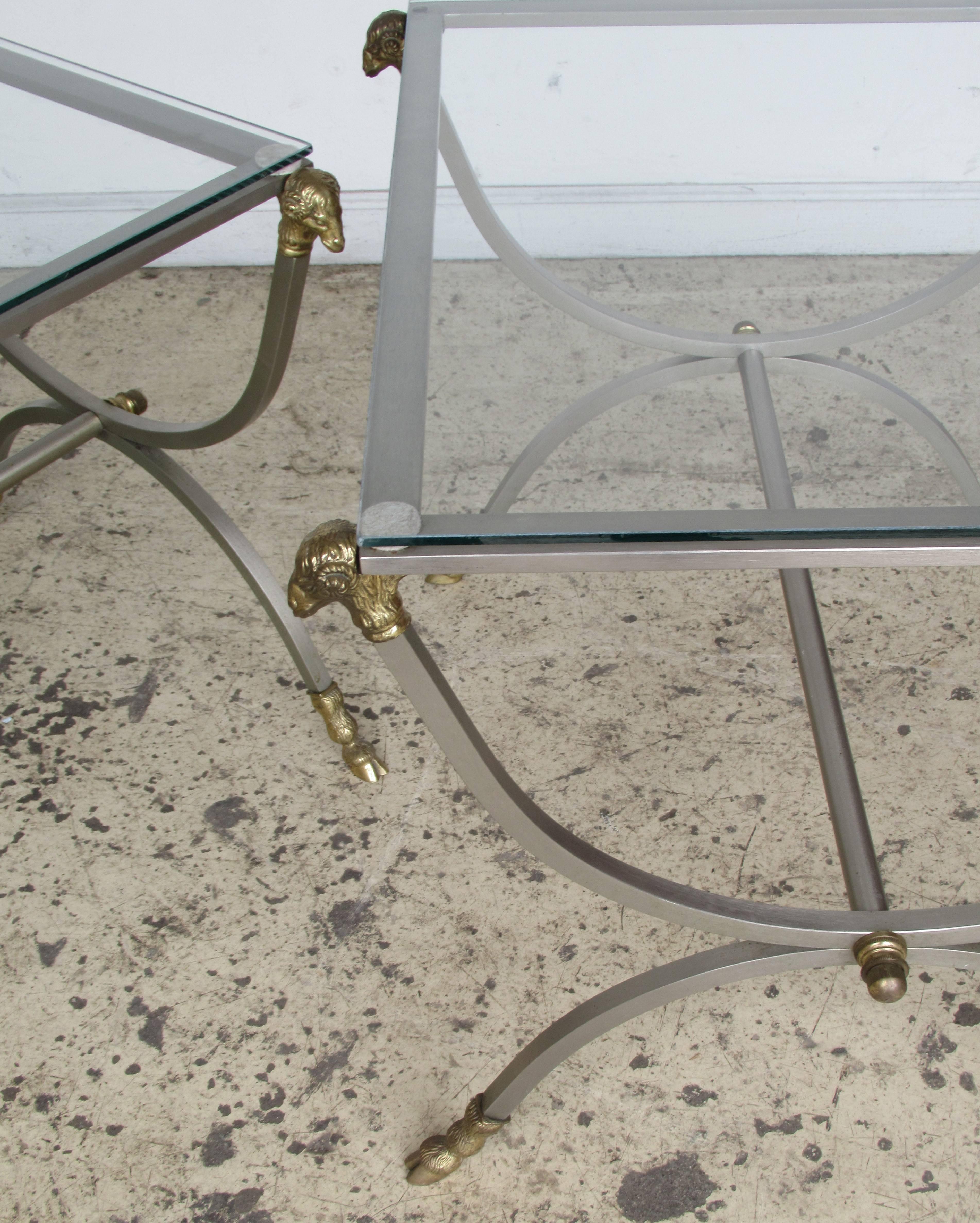 Italian  Neoclassical Steel and Bronze Tables 