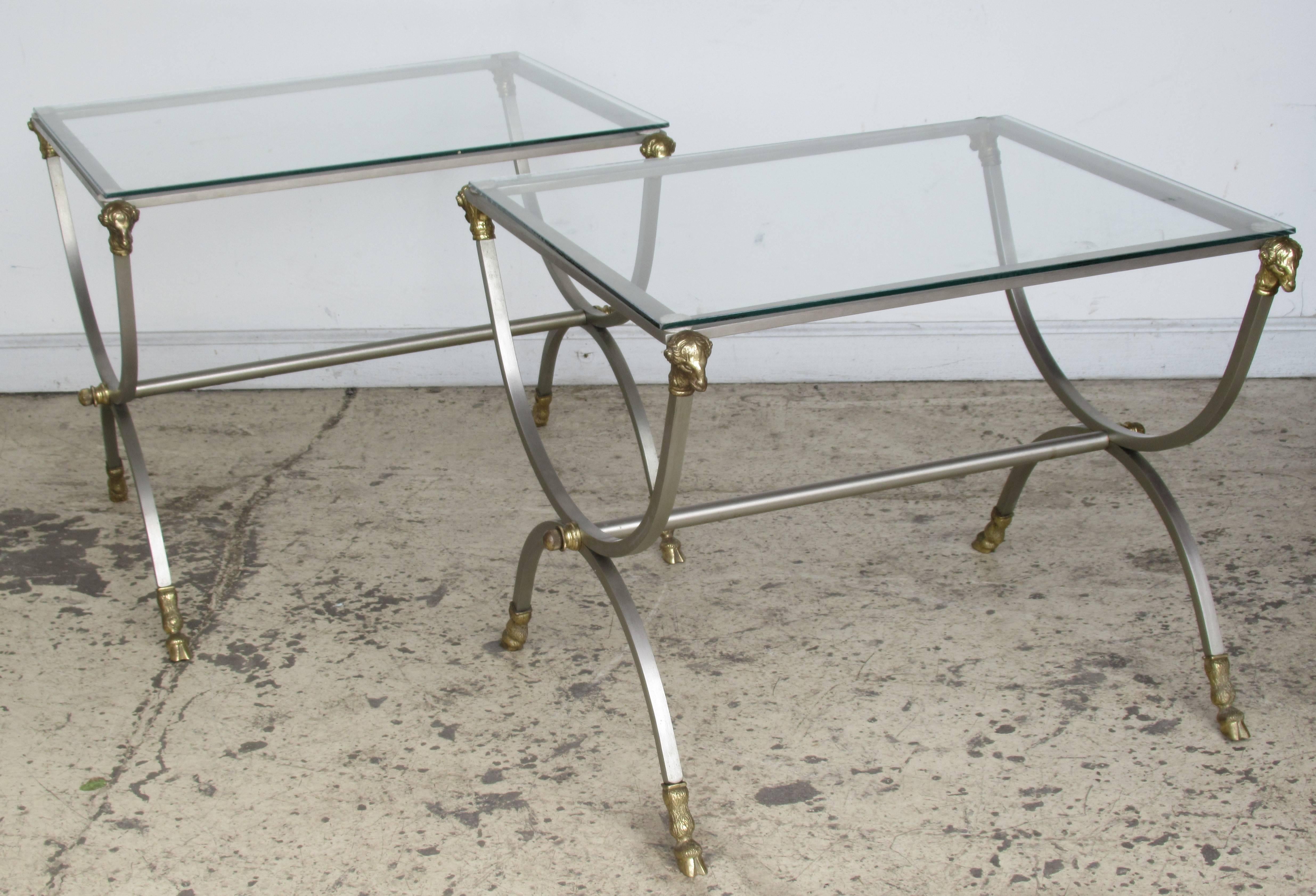 Mid-20th Century  Neoclassical Steel and Bronze Tables 