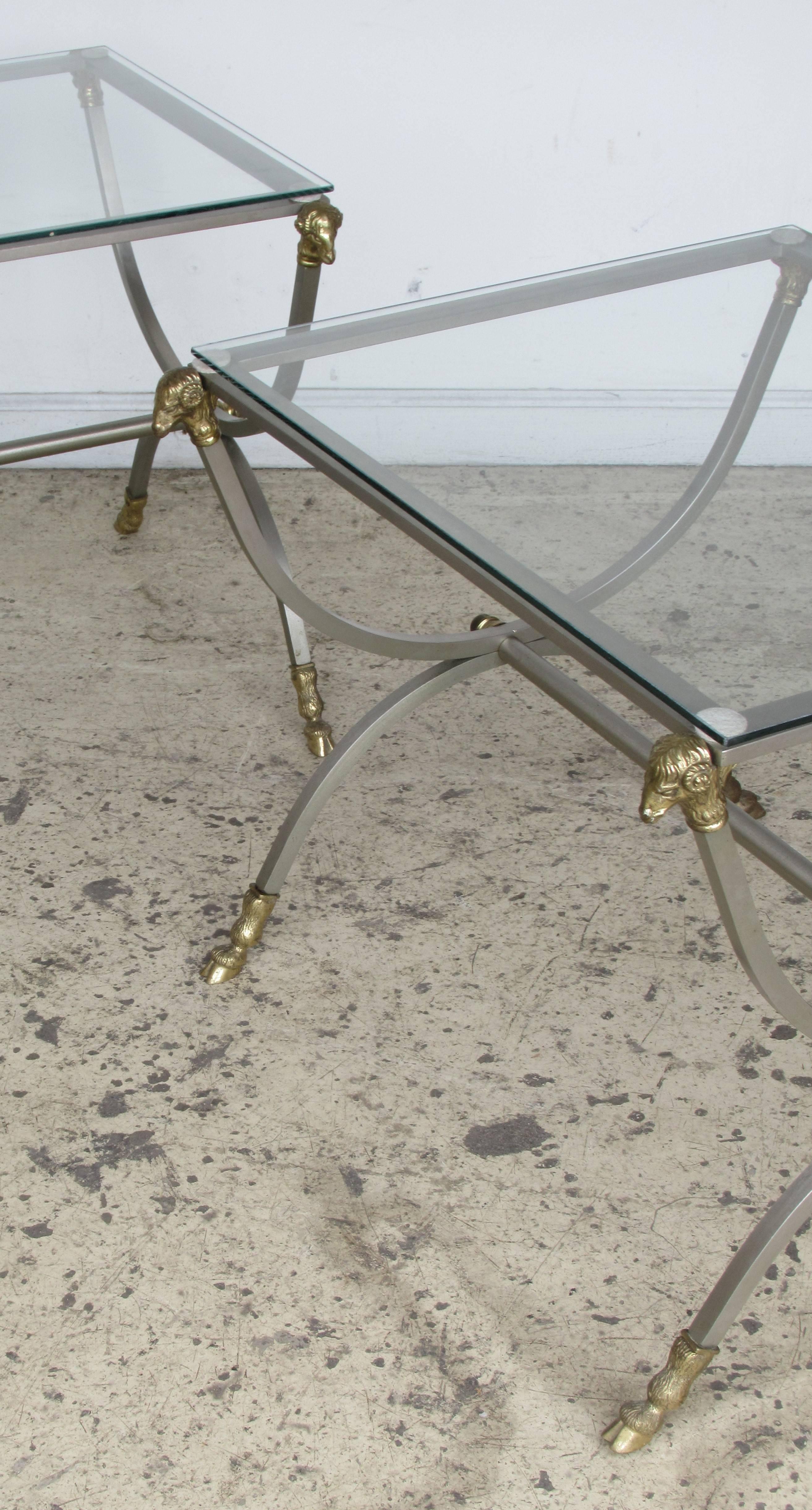 Brass  Neoclassical Steel and Bronze Tables 