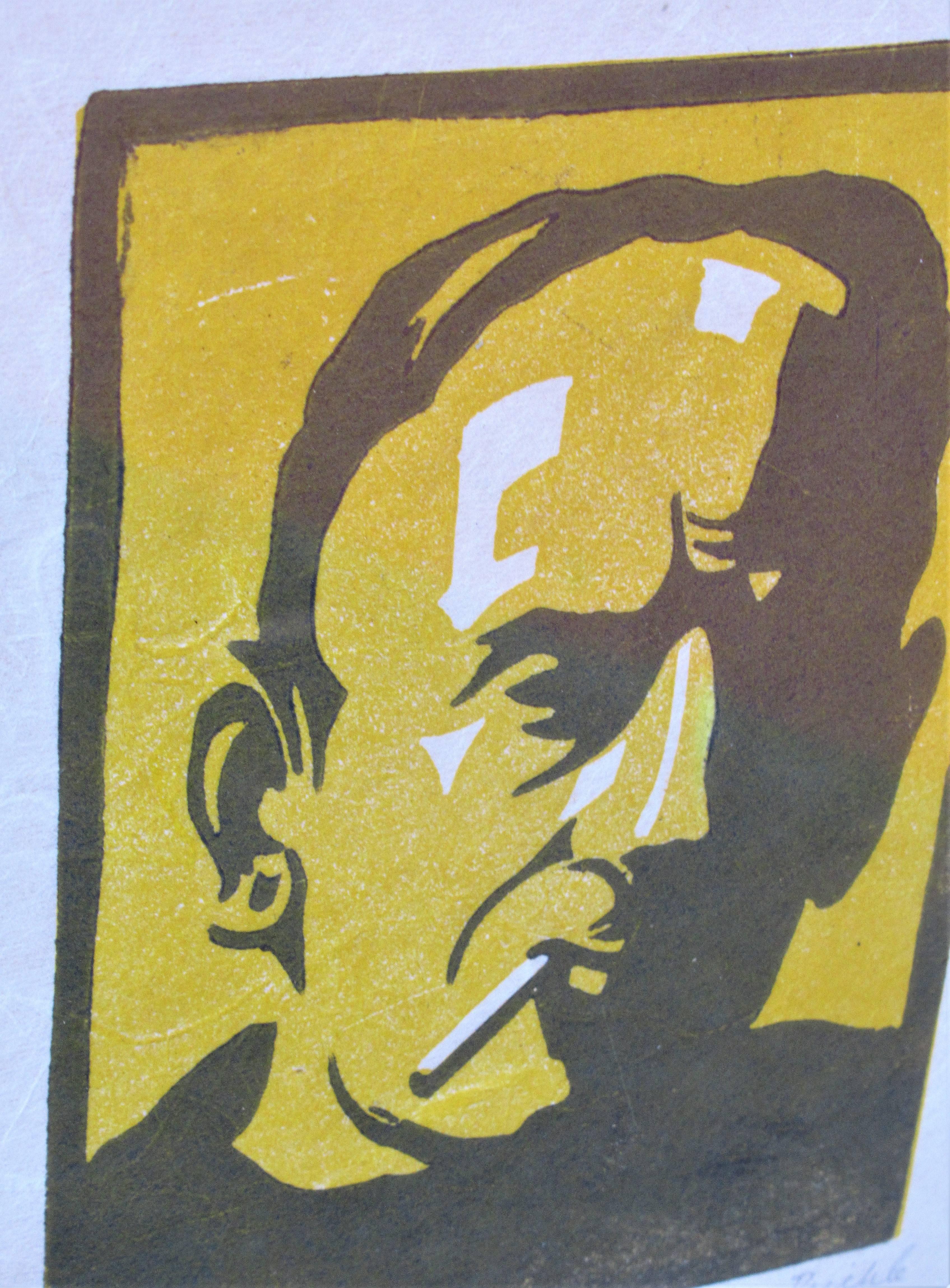 1930's Woodcut - Man Smoking Cigarette In Good Condition In Rochester, NY