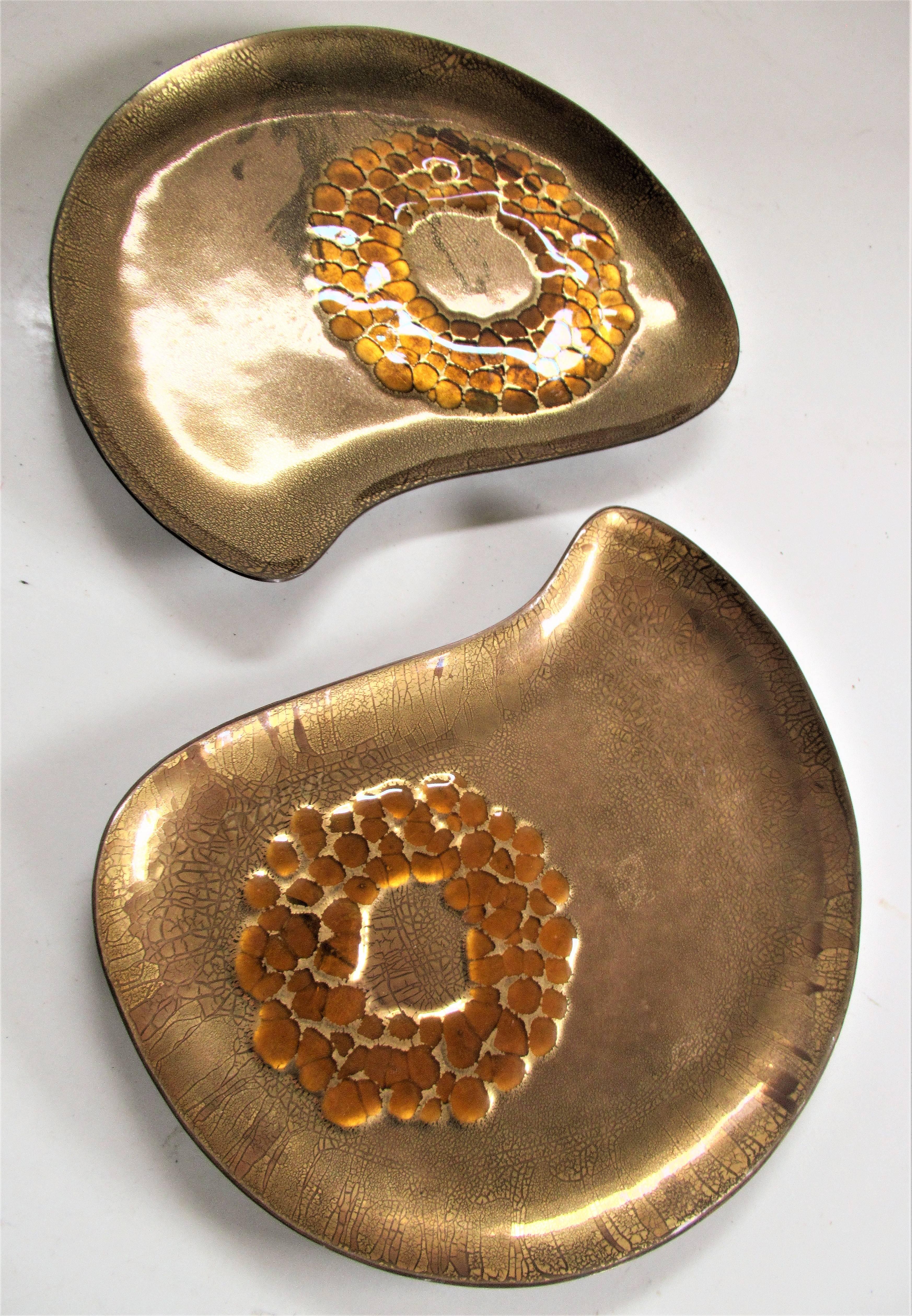 Mid-Century Modern Sascha Brastoff Gilded Enamel Amoeba Form Plates
