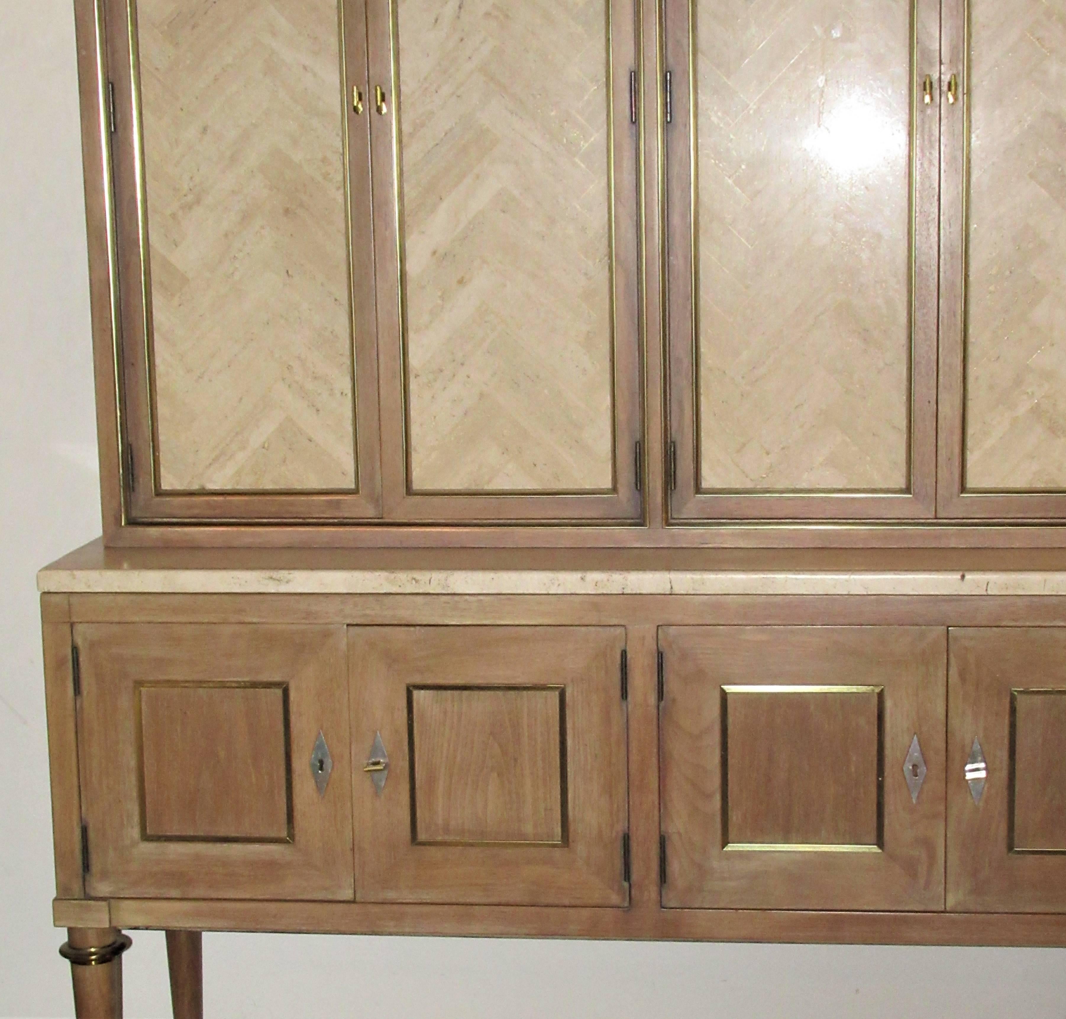 20th Century Travertine Door Cerused Credenza Breakfront