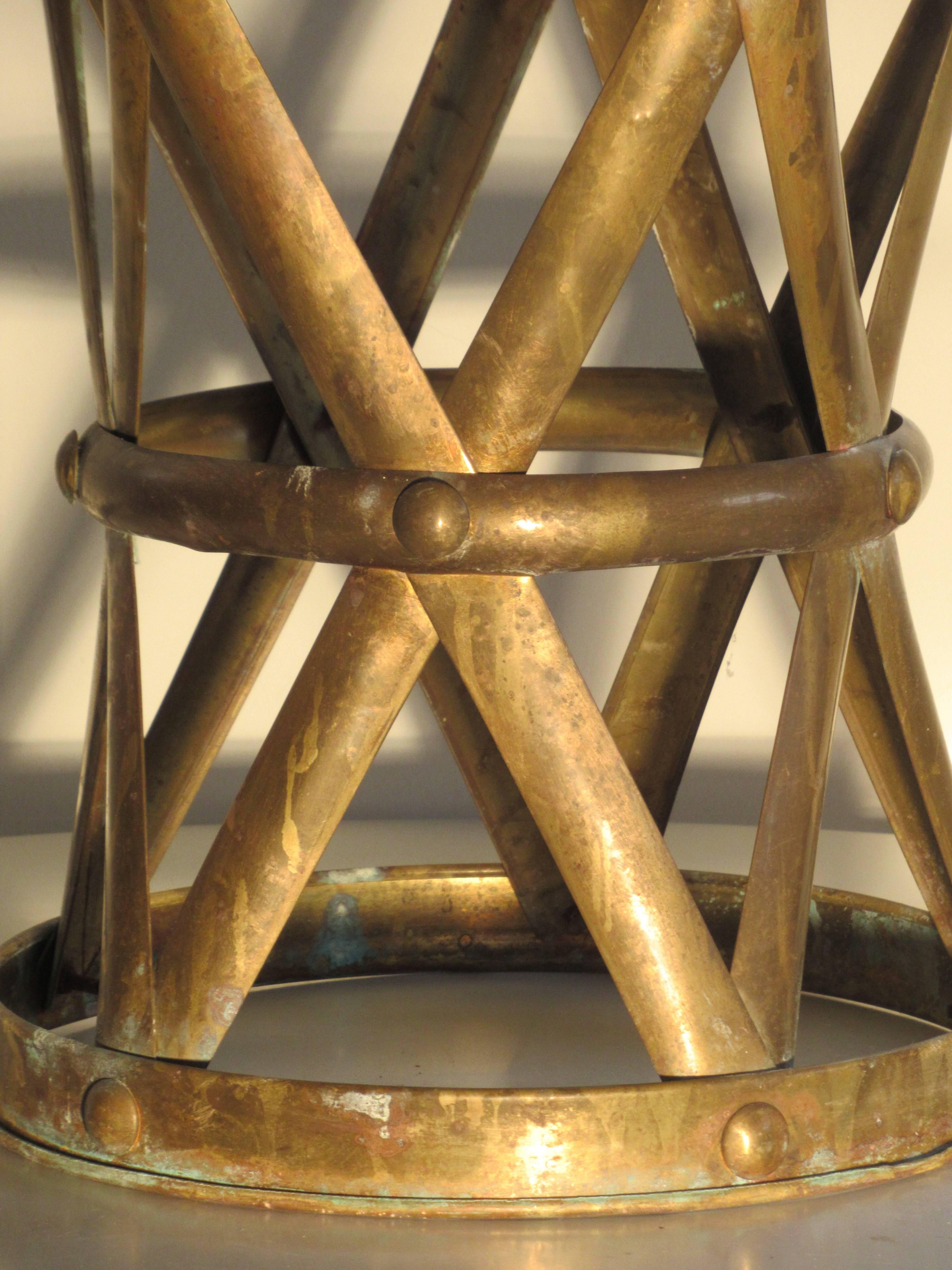 Hollywood Regency Brass X-Drum Stool Taboret