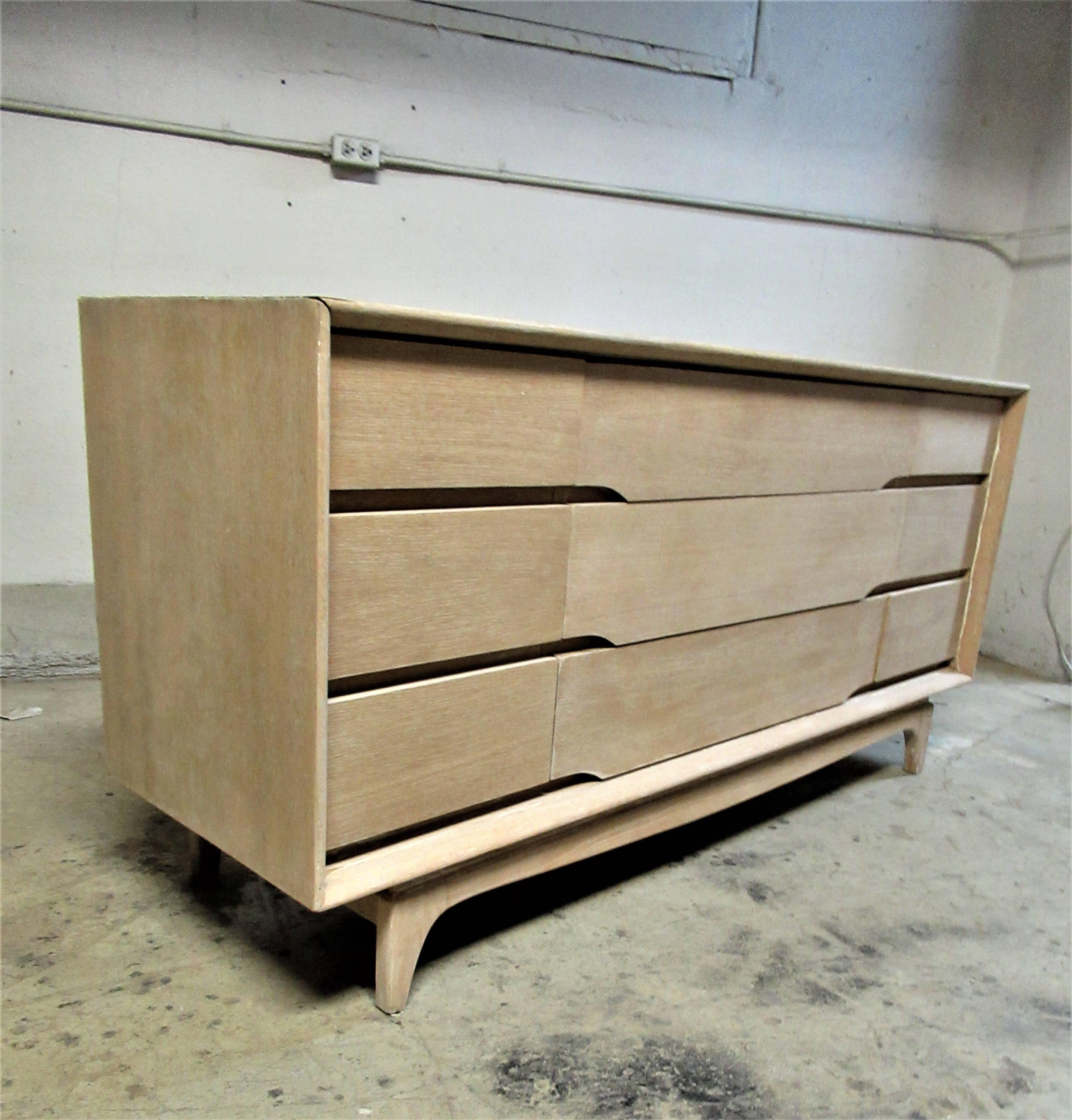 Bleached Mid-Century Modernist Cerused Credenza