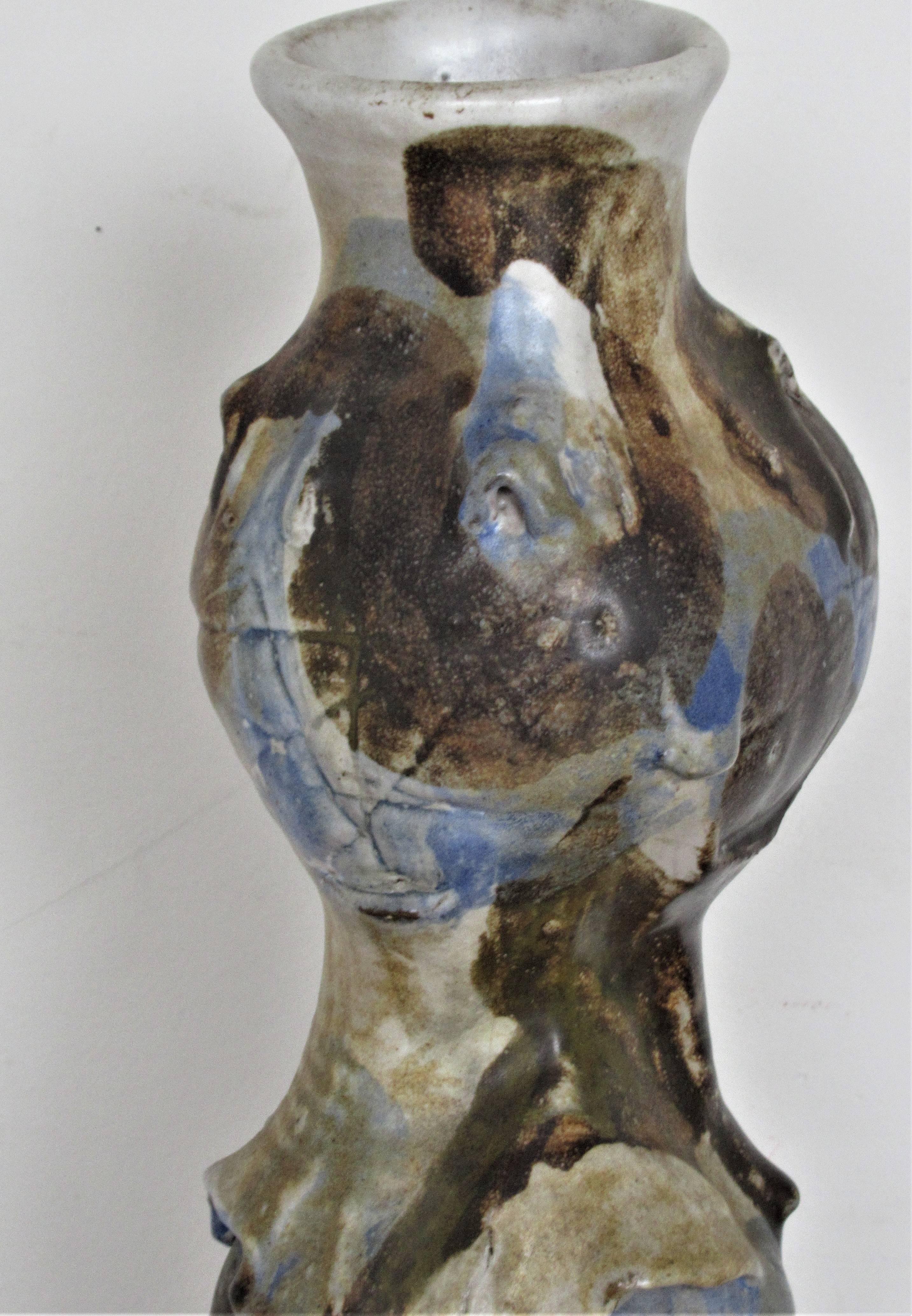 A sculptural totemic abstract polychrome glazed ceramic vessel by award winning American artist sculptor William F. Sellers a Rochester, NY contemporary of Wendell Castle / Frans Wildenhain / Marguerite Wildenhain as well as other School for