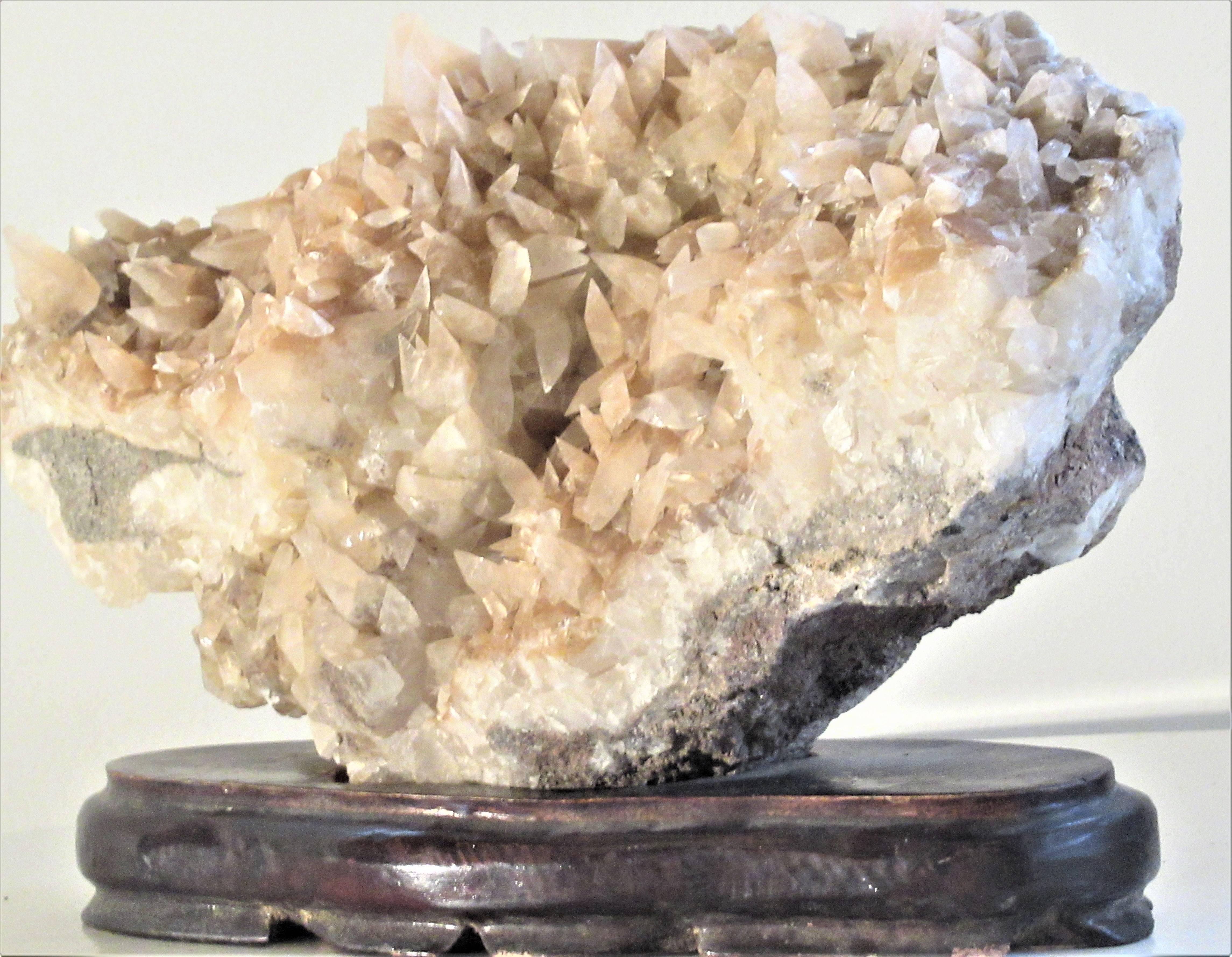 Very old and beautiful large quartz crystal cluster specimen set into an antique Asian carved wood stand (centre of stand is cut out to hold the quartz rock, see picture 9 ) quartz measures 14 inches wide x 9 inches high and 5 inches deep.