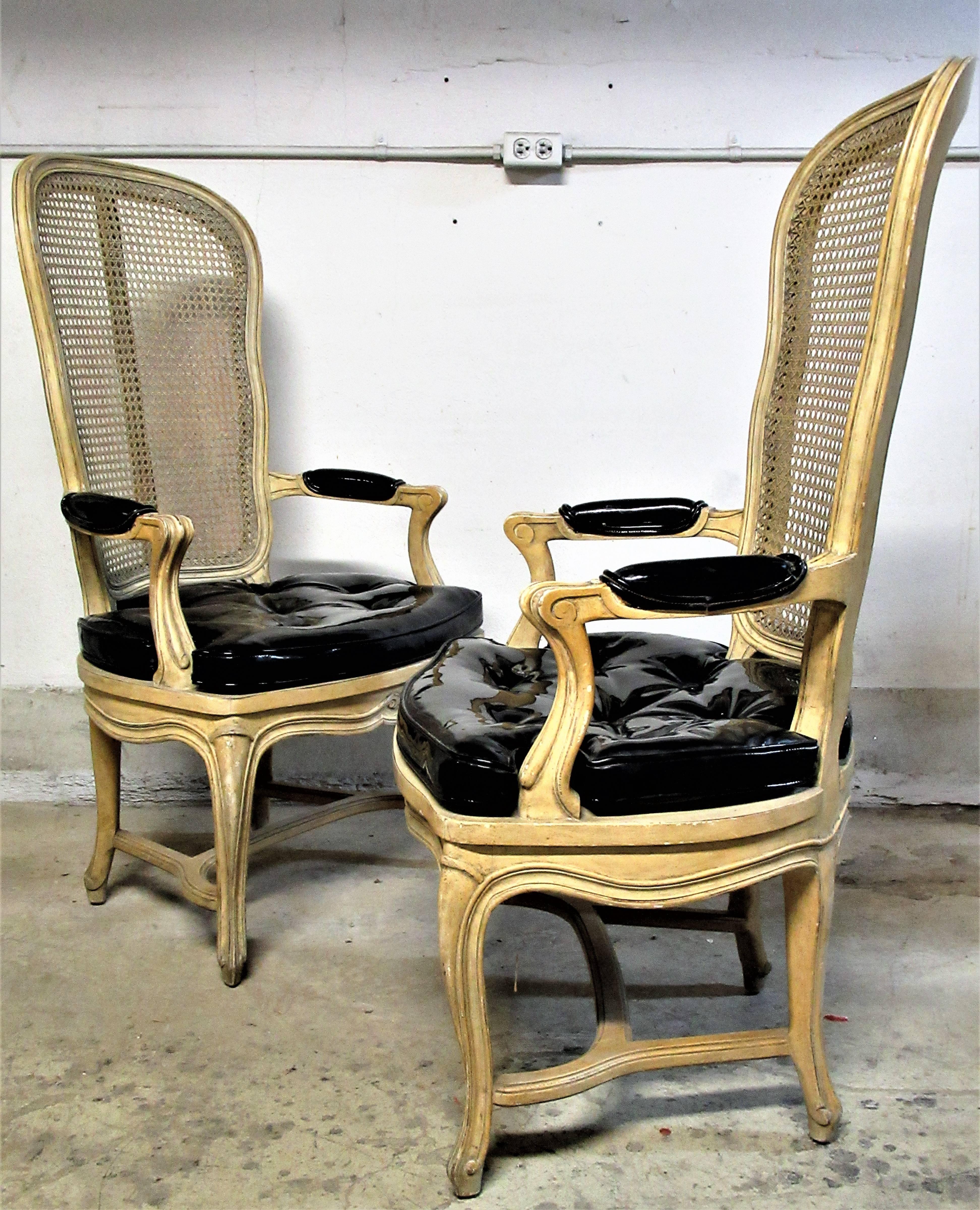 Hollywood Regency Cane Back Chairs style Louis XV In Good Condition In Rochester, NY