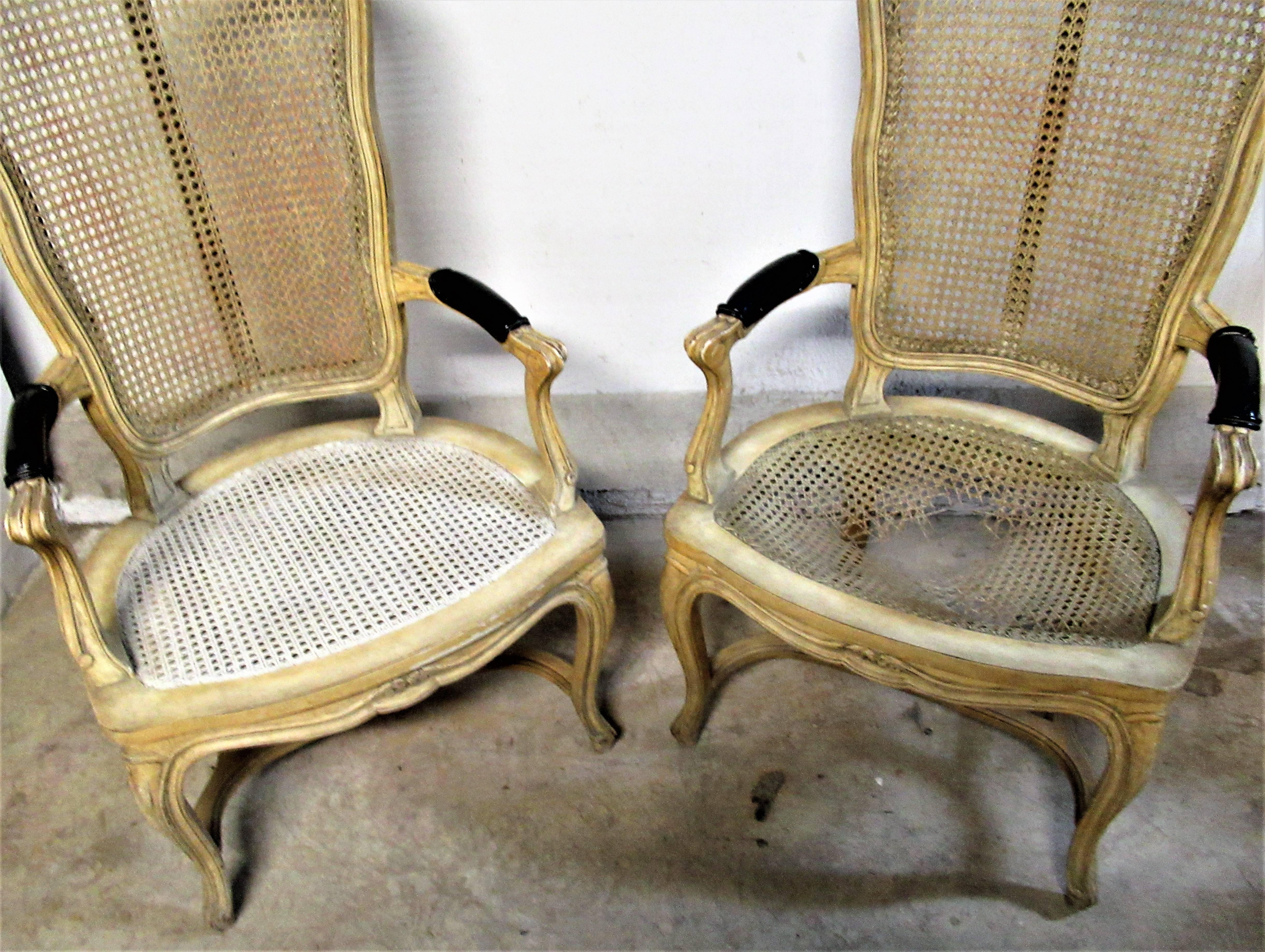 Hollywood Regency Cane Back Chairs style Louis XV 3