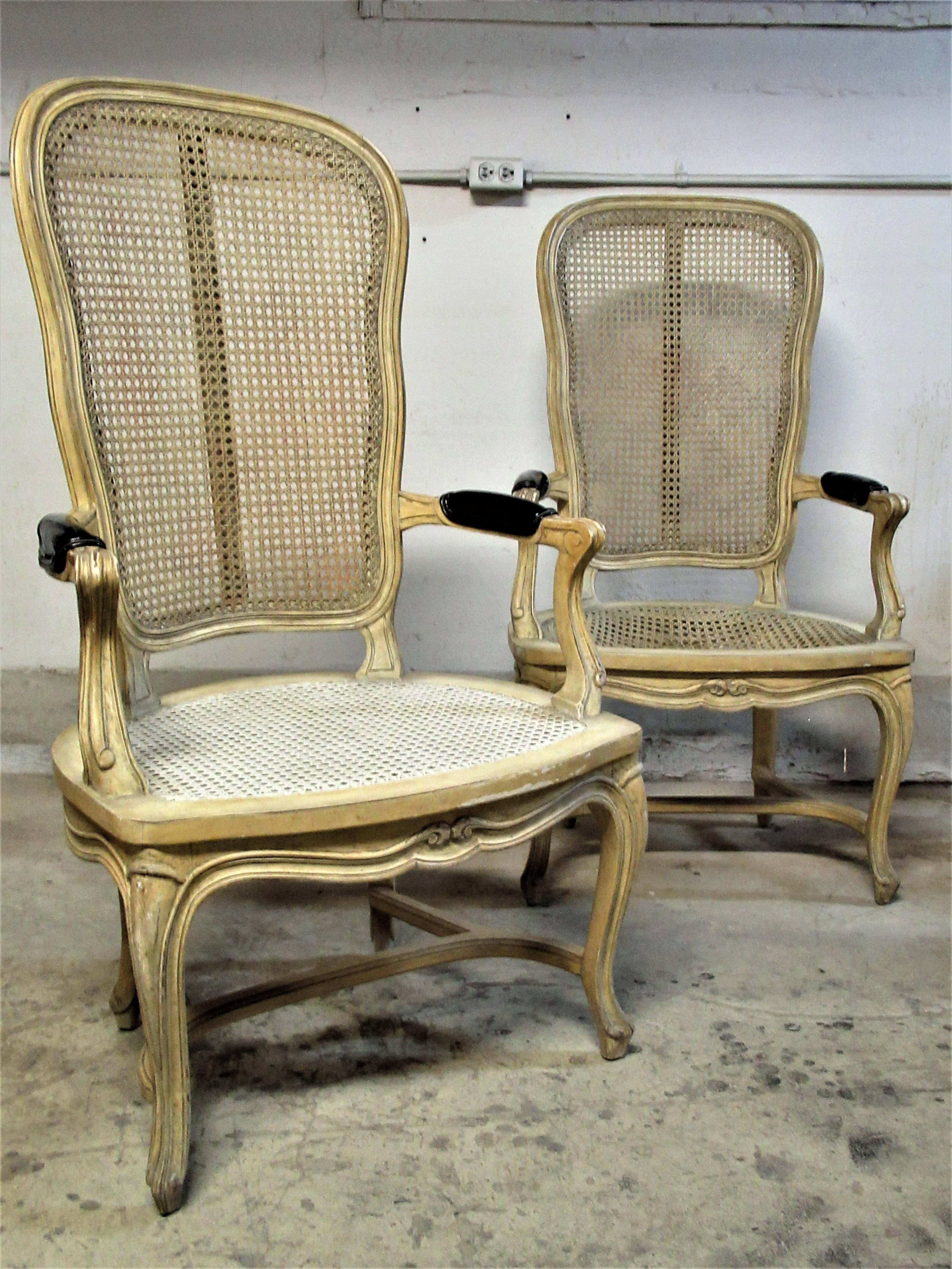 Hollywood Regency Cane Back Chairs style Louis XV 2