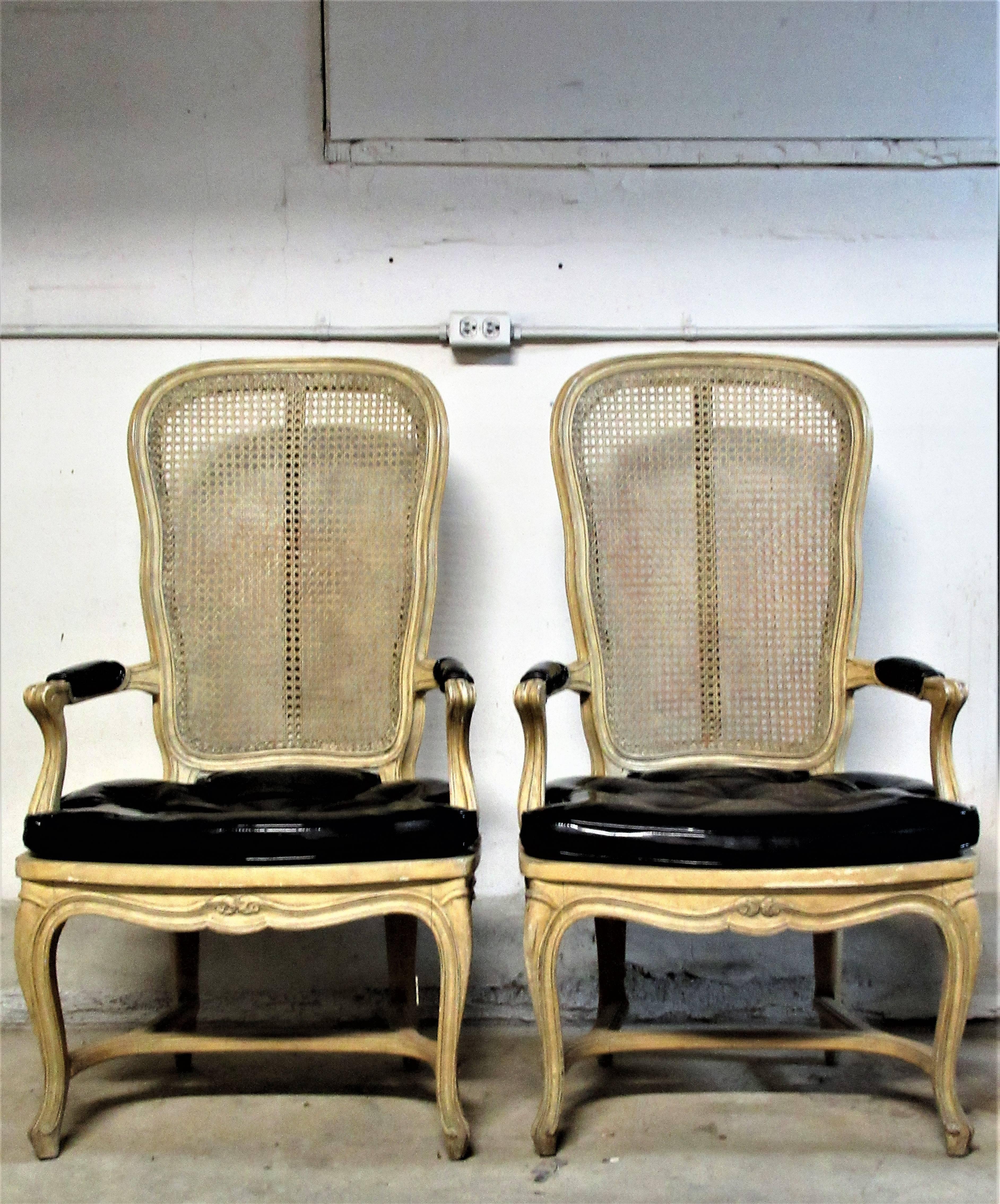 20th Century Hollywood Regency Cane Back Chairs style Louis XV