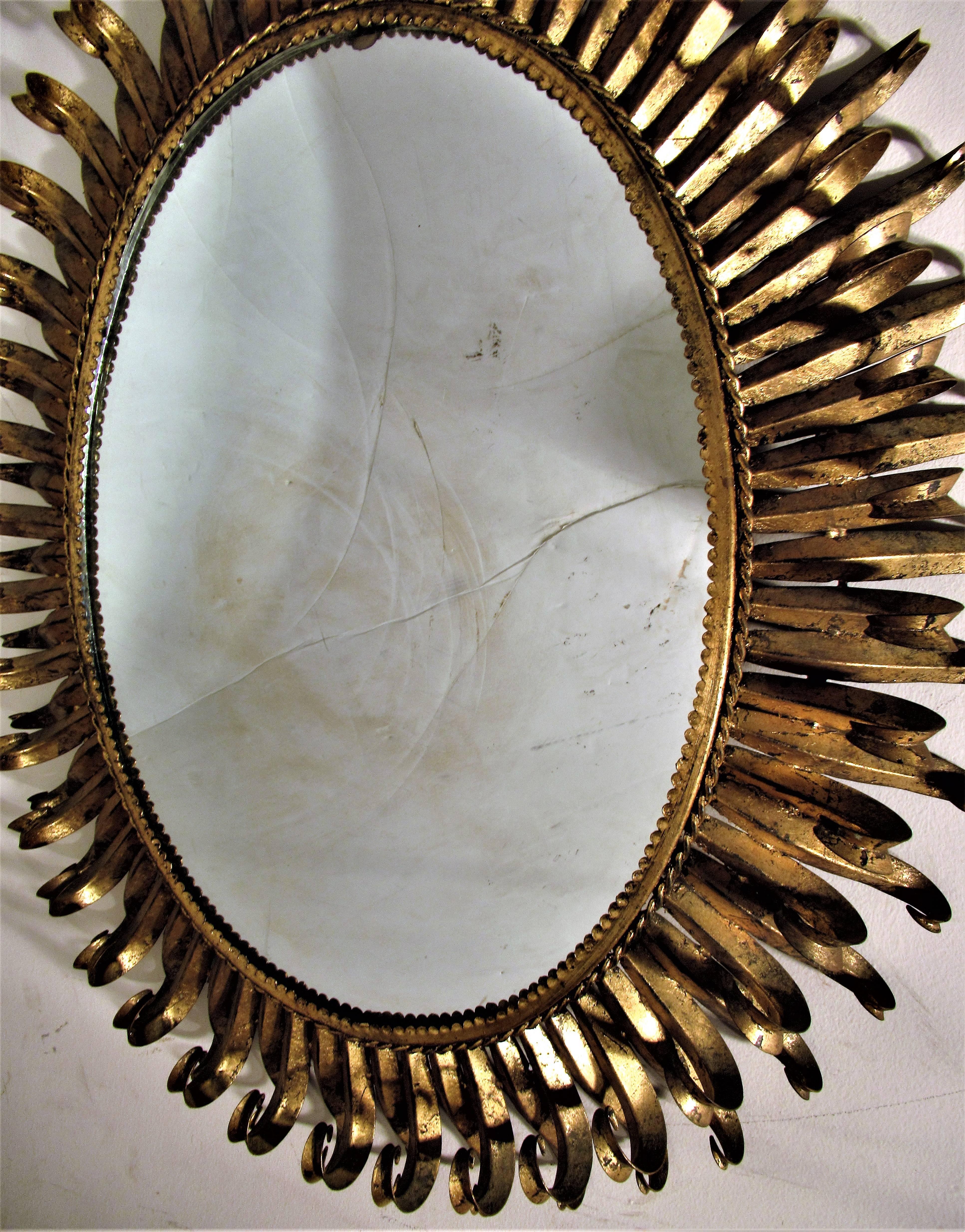 Mid-Century Modern Large Gilt Metal Eyelash Mirror