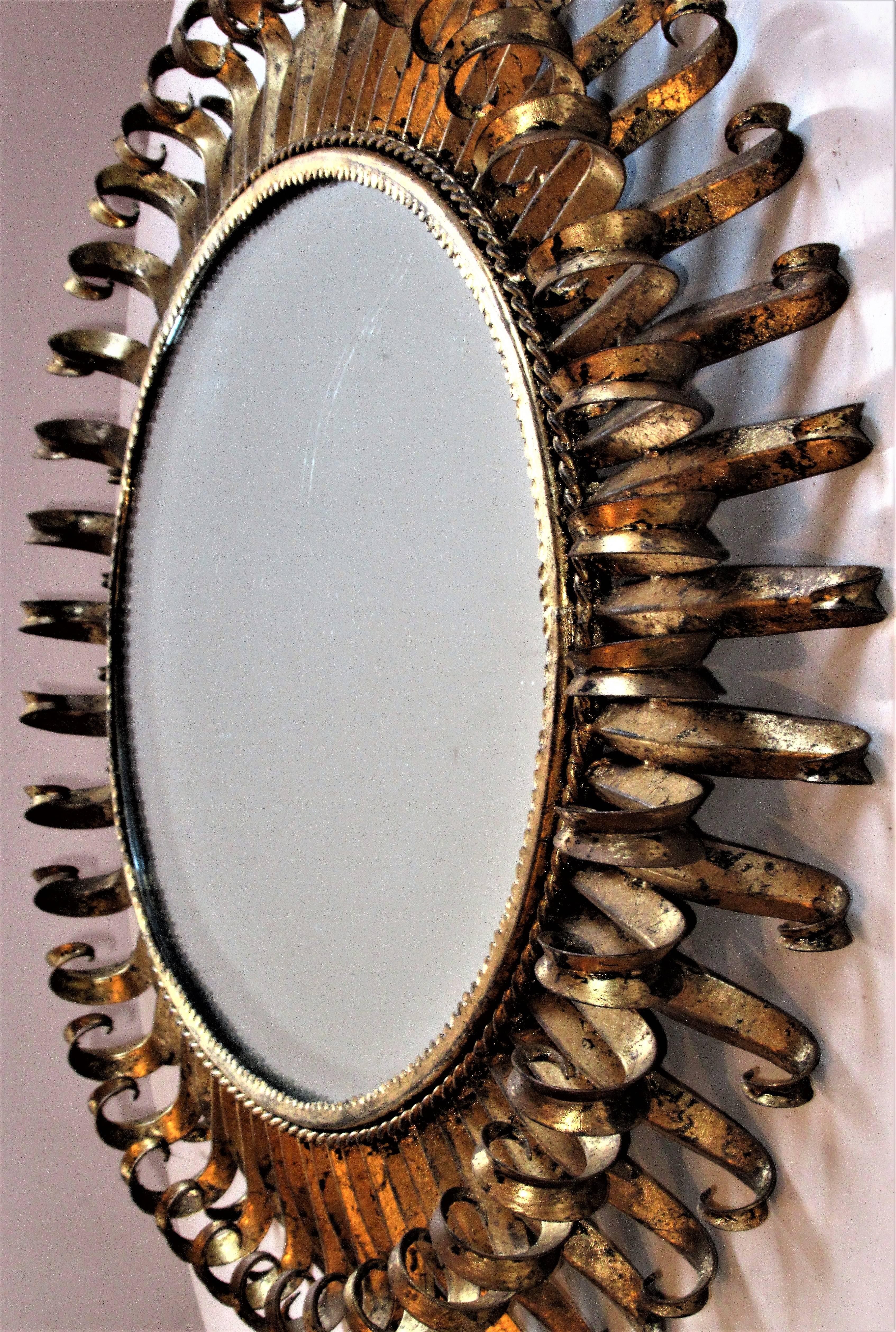20th Century Large Gilt Metal Eyelash Mirror