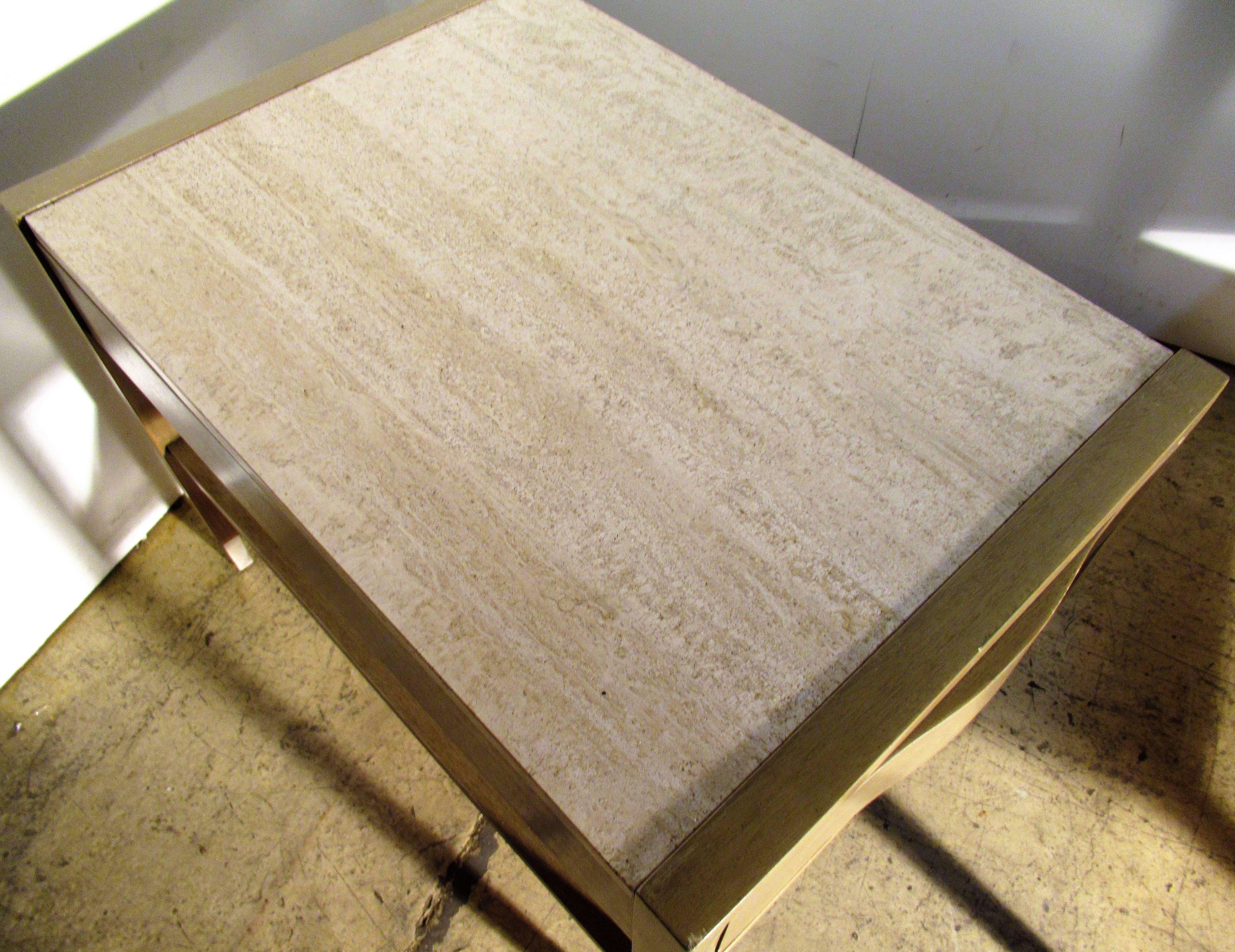 20th Century American of Martinsville Travertine Top Pickled Mahogany Tables