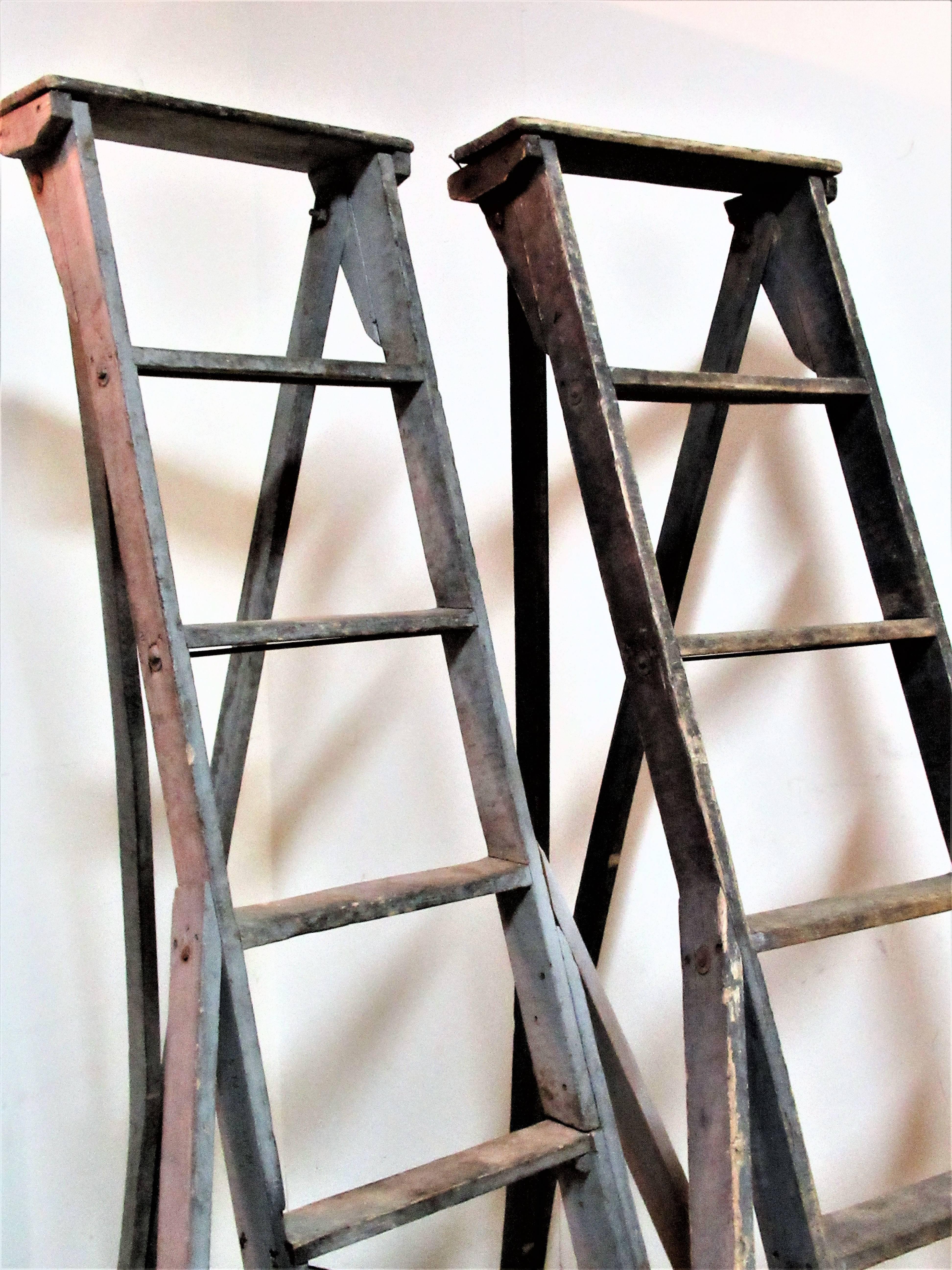 Painted Antique American Folding Fruit Picking Orchard Ladders