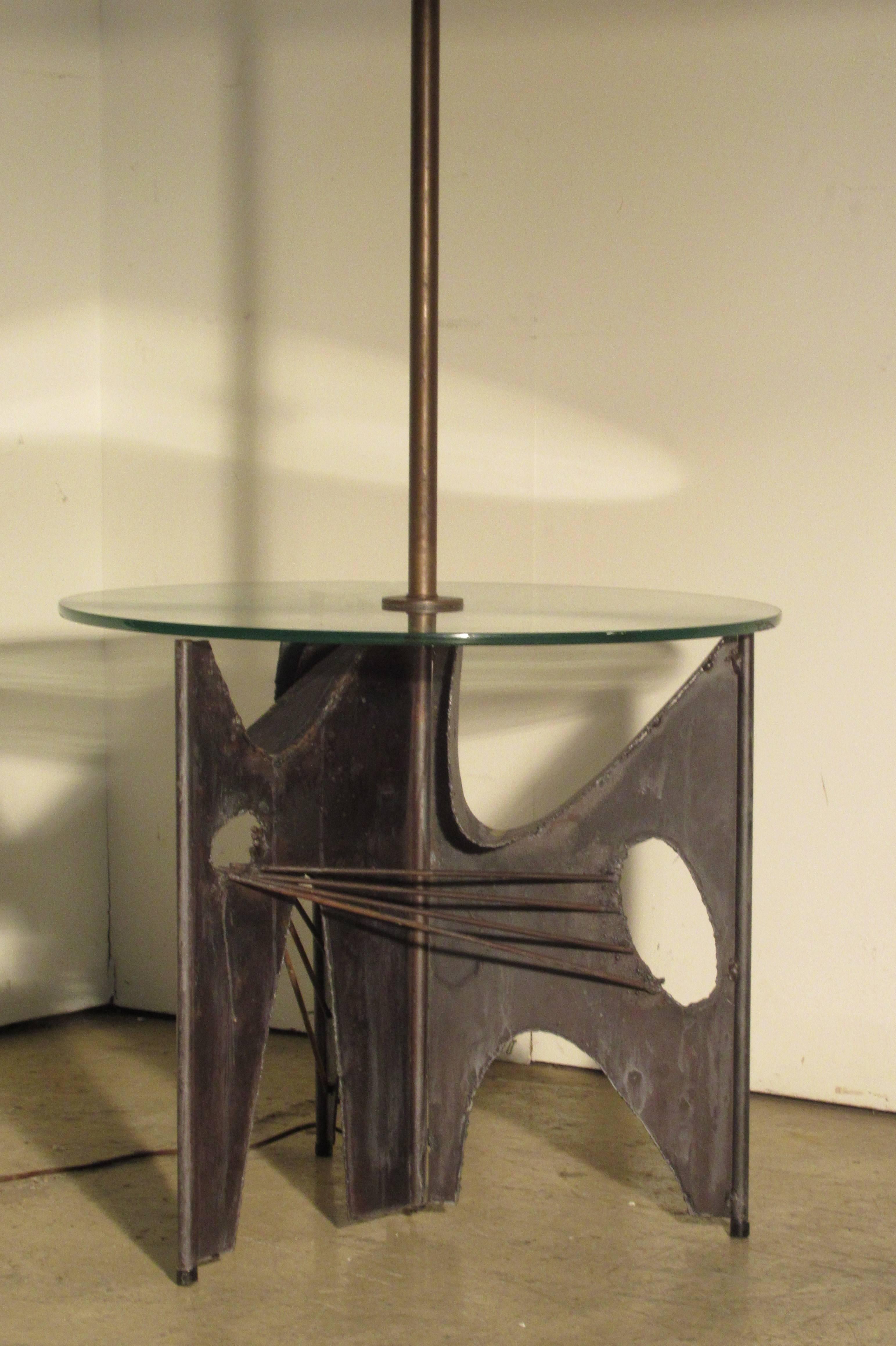 Beveled Brutalist Iron Sculpture Floor Lamp by Harry Balmer for Laurel