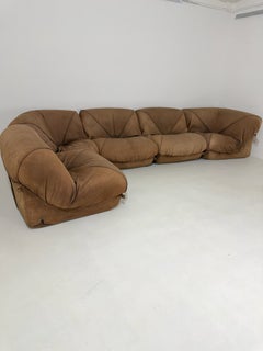 Vintage Modular Sofa by Airborne, Brown Suede, Sculptural Design, 1970