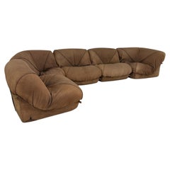 Vintage Modular Sofa by Airborne, Brown Suede, Sculptural Design, 1970