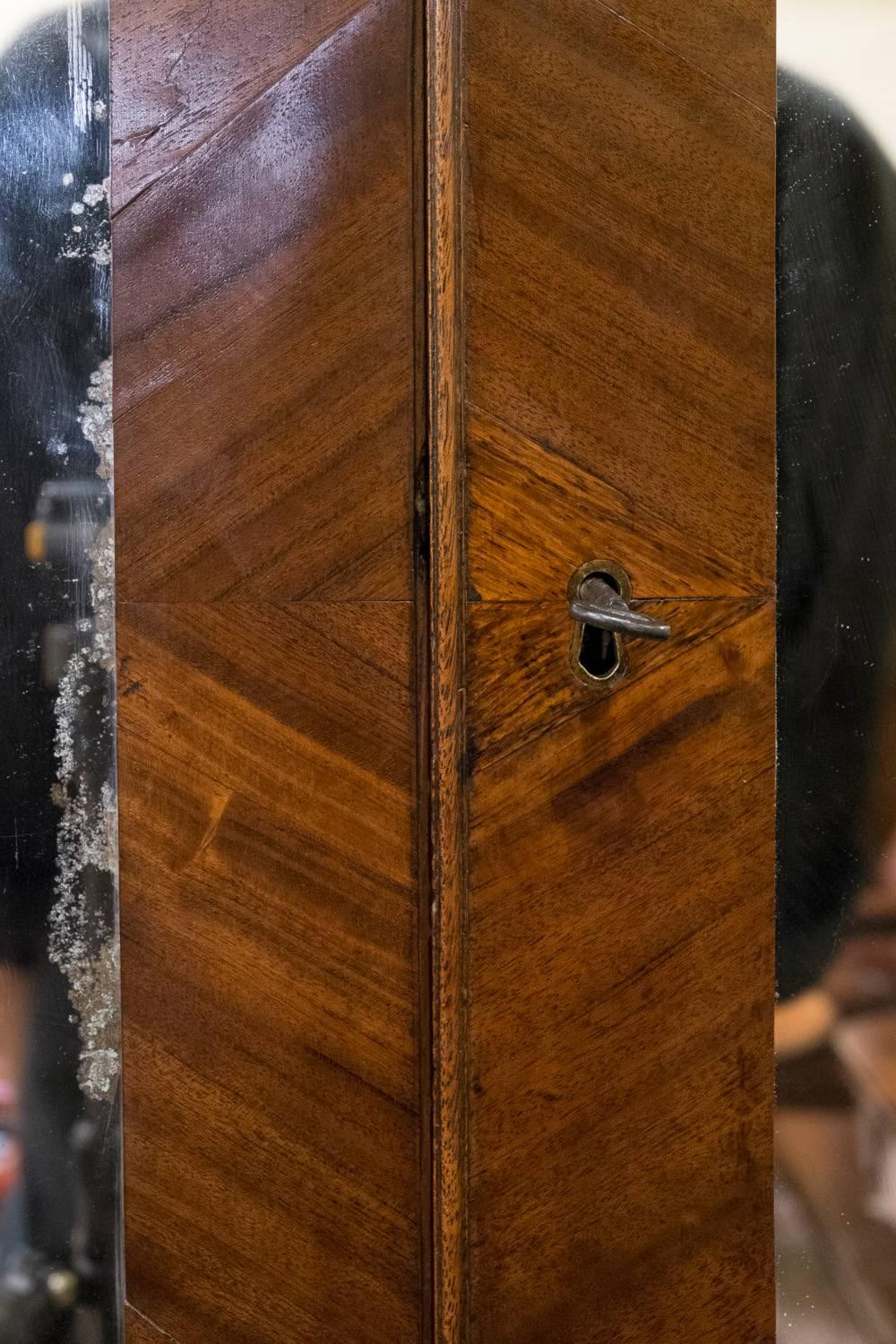 English 18th Century Mahogany Linen Press with Original Mirror Doors