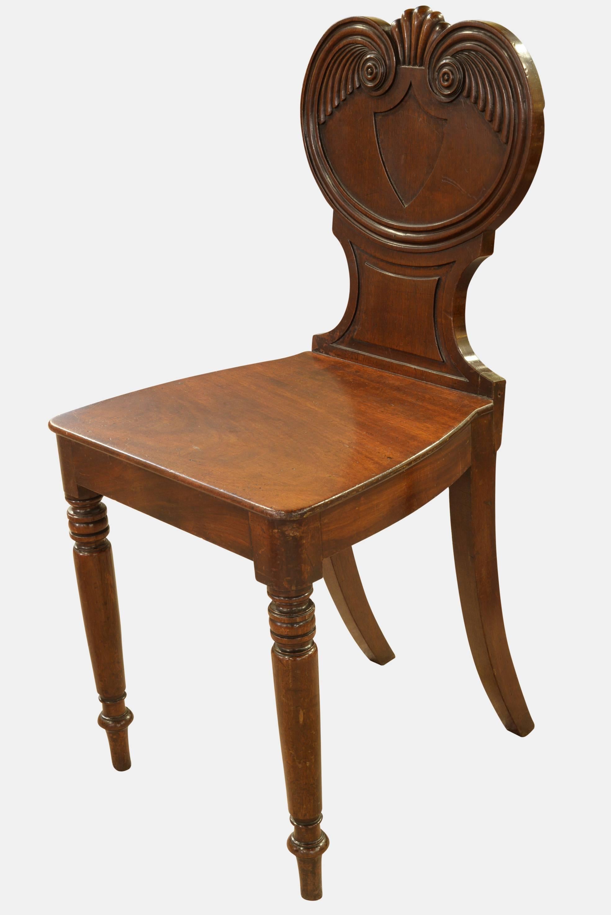 Mid-19th Century Pair of Mahogany Hall Chairs