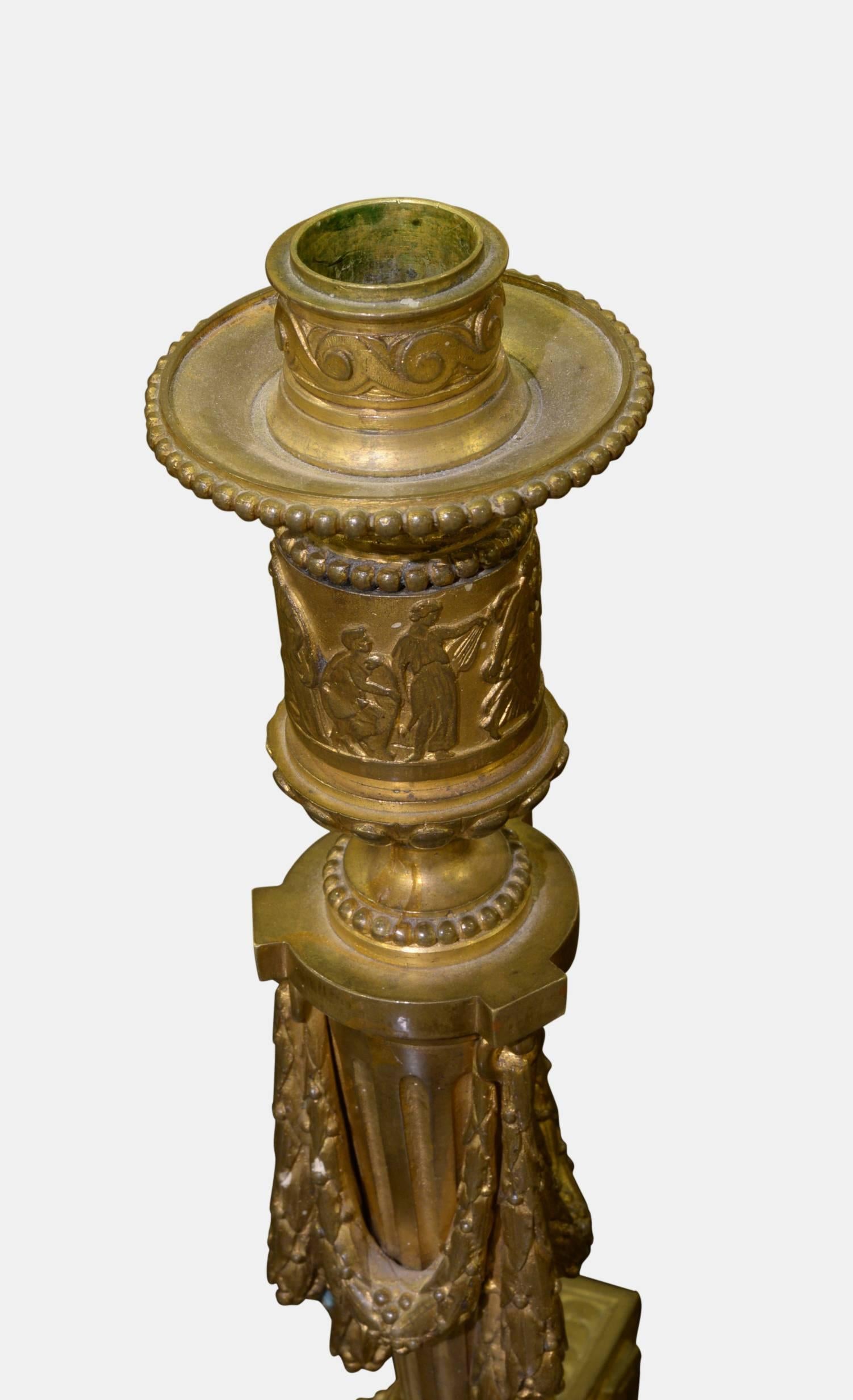 Pair of French Louis XVI Gilt Bronze Candlesticks For Sale 1