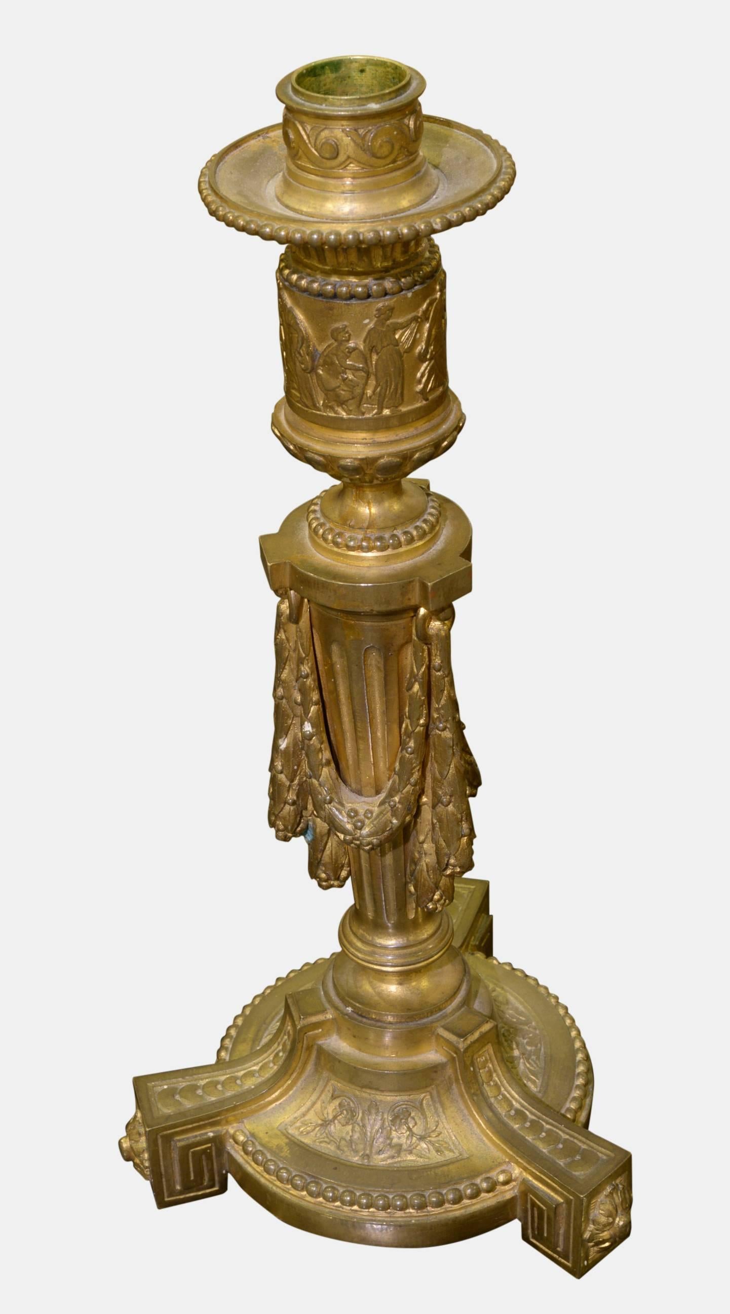 Pair of French Louis XVI Gilt Bronze Candlesticks In Excellent Condition For Sale In Salisbury, GB