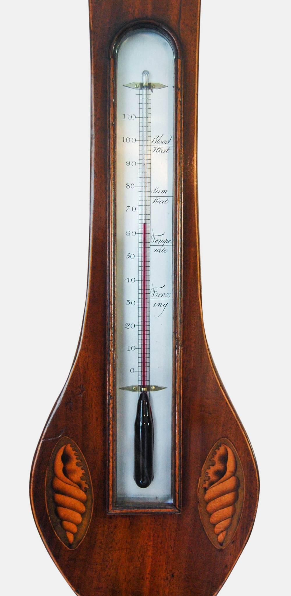 Regency period mahogany and satinwood wheel or banjo barometer by C. Bellatti,

circa 1810.
Measures:
98 cm (38.6