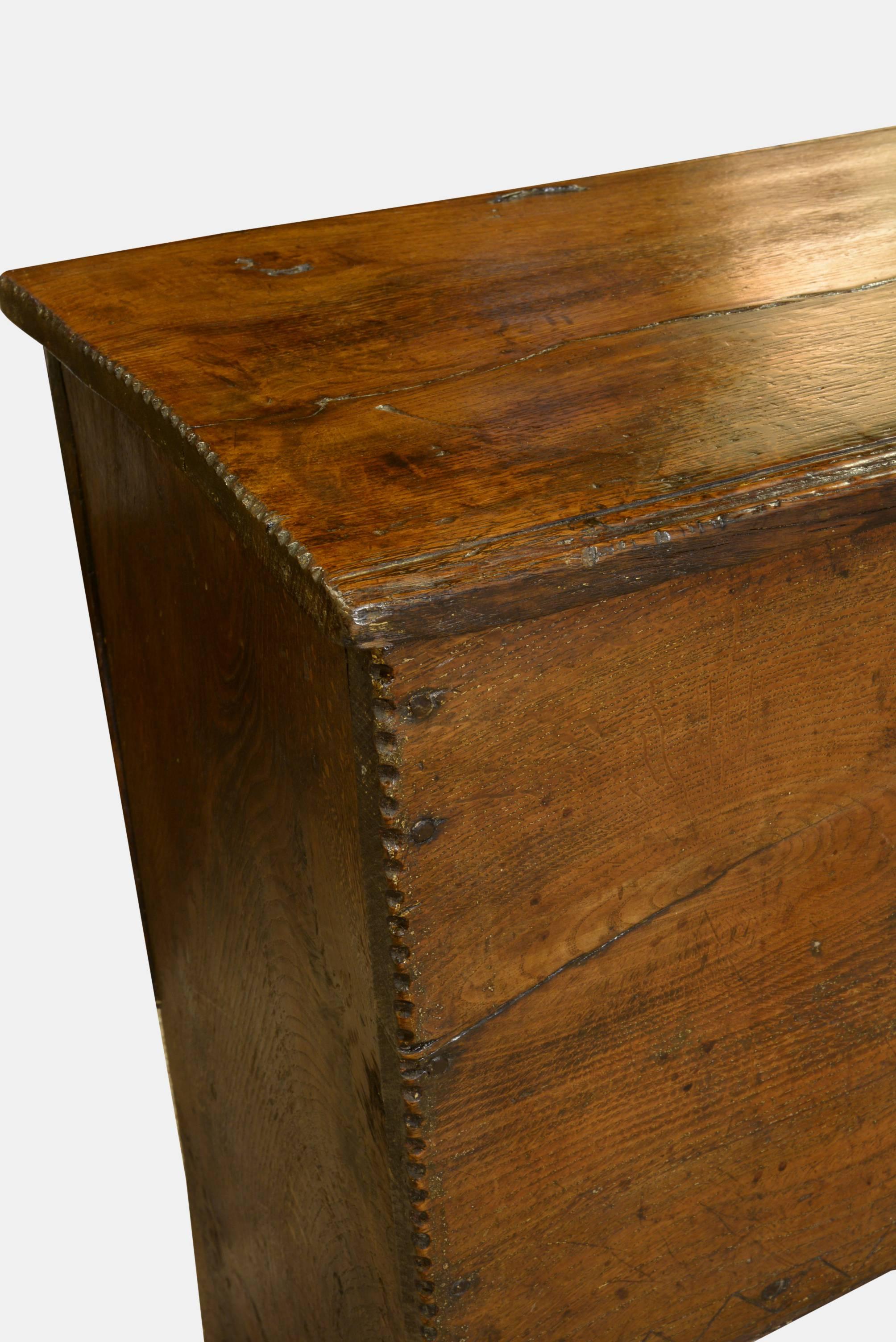 18th Century and Earlier 17th Century Oak Six Plank Coffer
