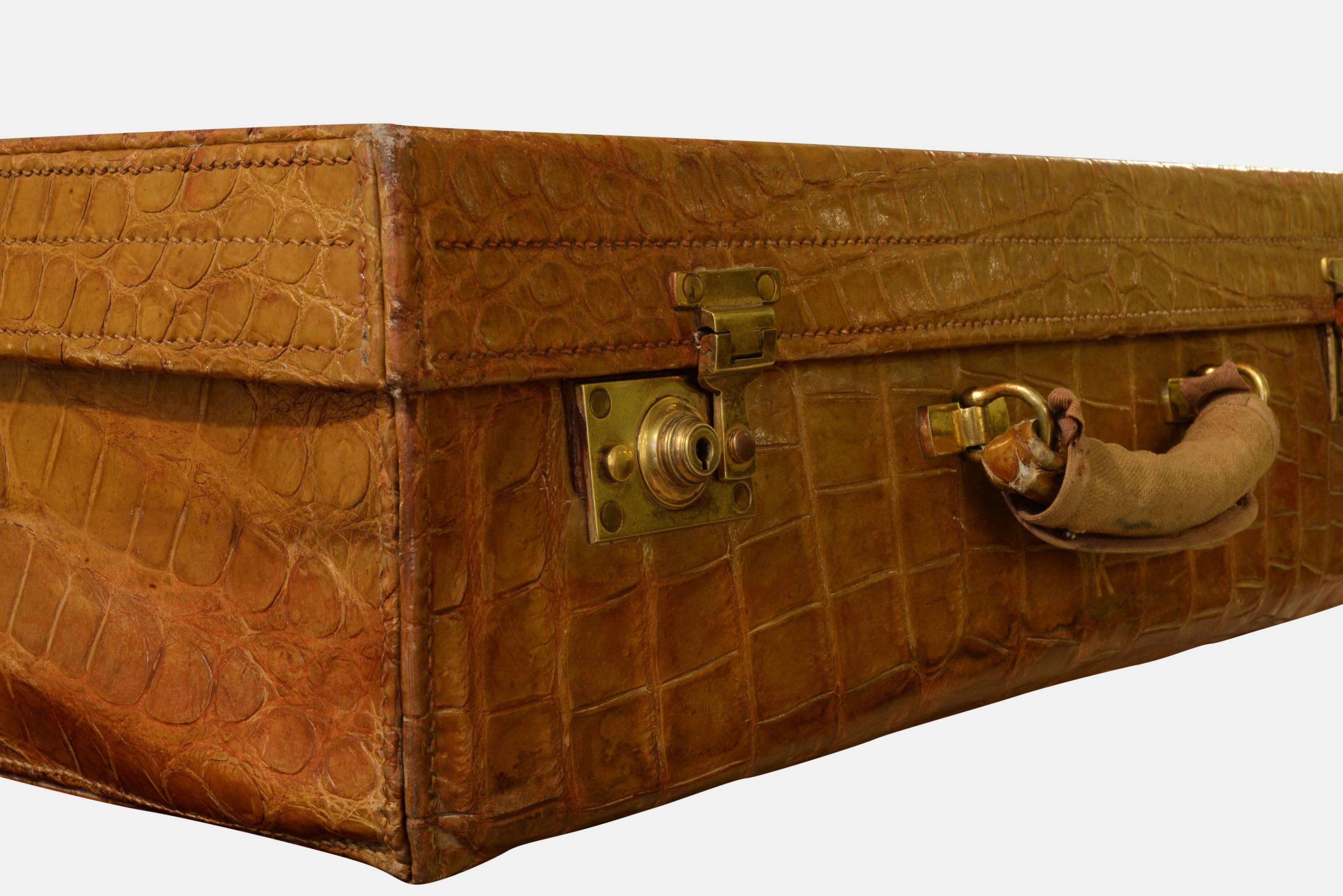 Early 20th Century Drew & Co Crocodile Suitcase