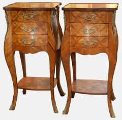 Pair of French Parquetry Bombé Chests