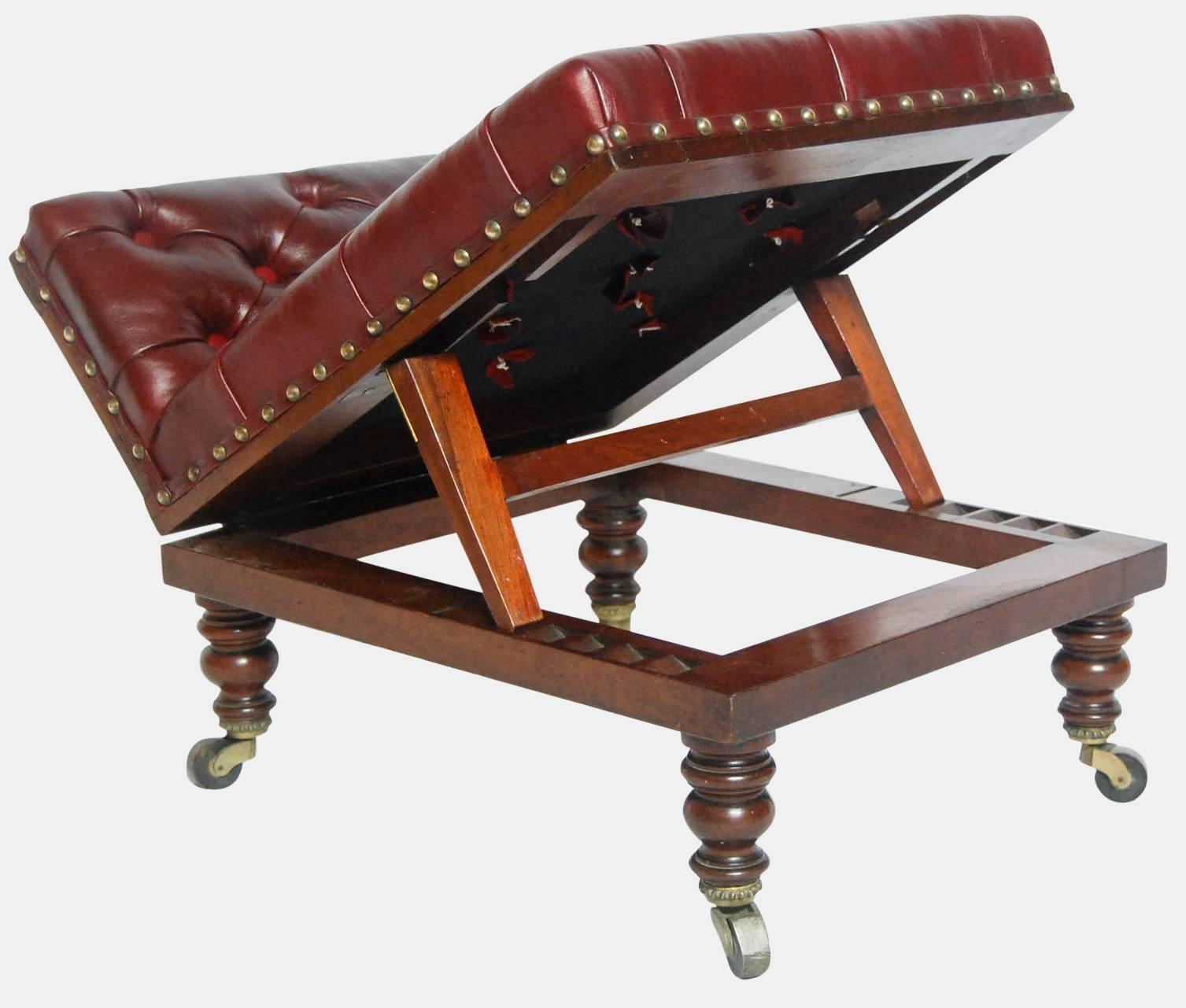 Late Victorian Mahogany Leather Gout Stool 1