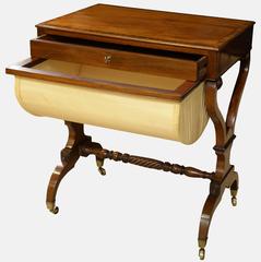 Fine English Regency mahogany Sewing Table crossbanded in rosewood c1810