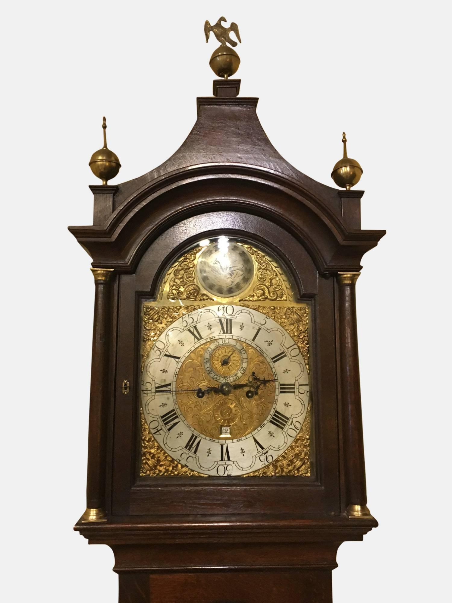 A North country brass dial oak longcase clock with 8 day spiral movement. Unsigned.

circa 1765.