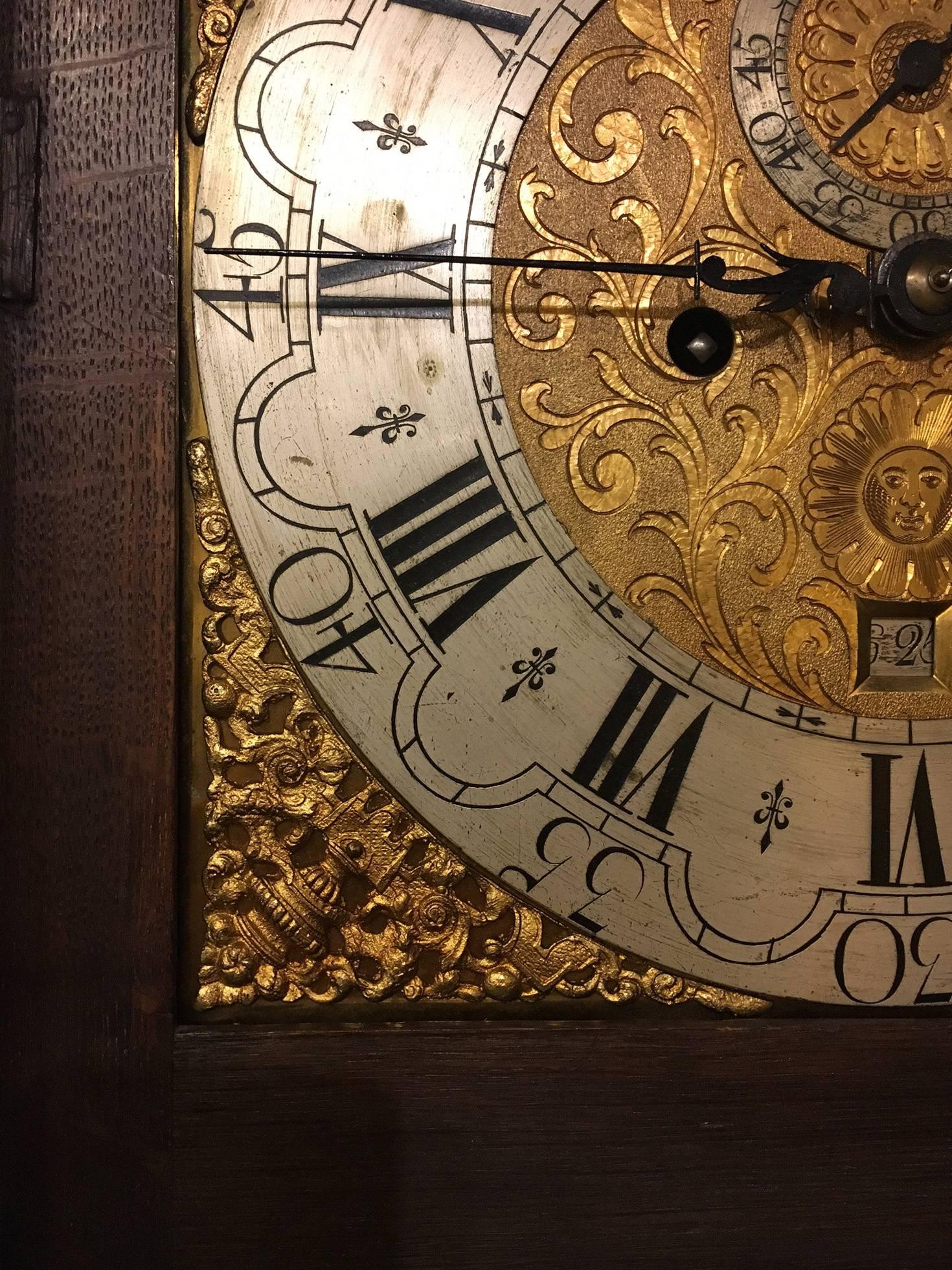 North Country Brass Dial Oak Longcase Clock For Sale 2