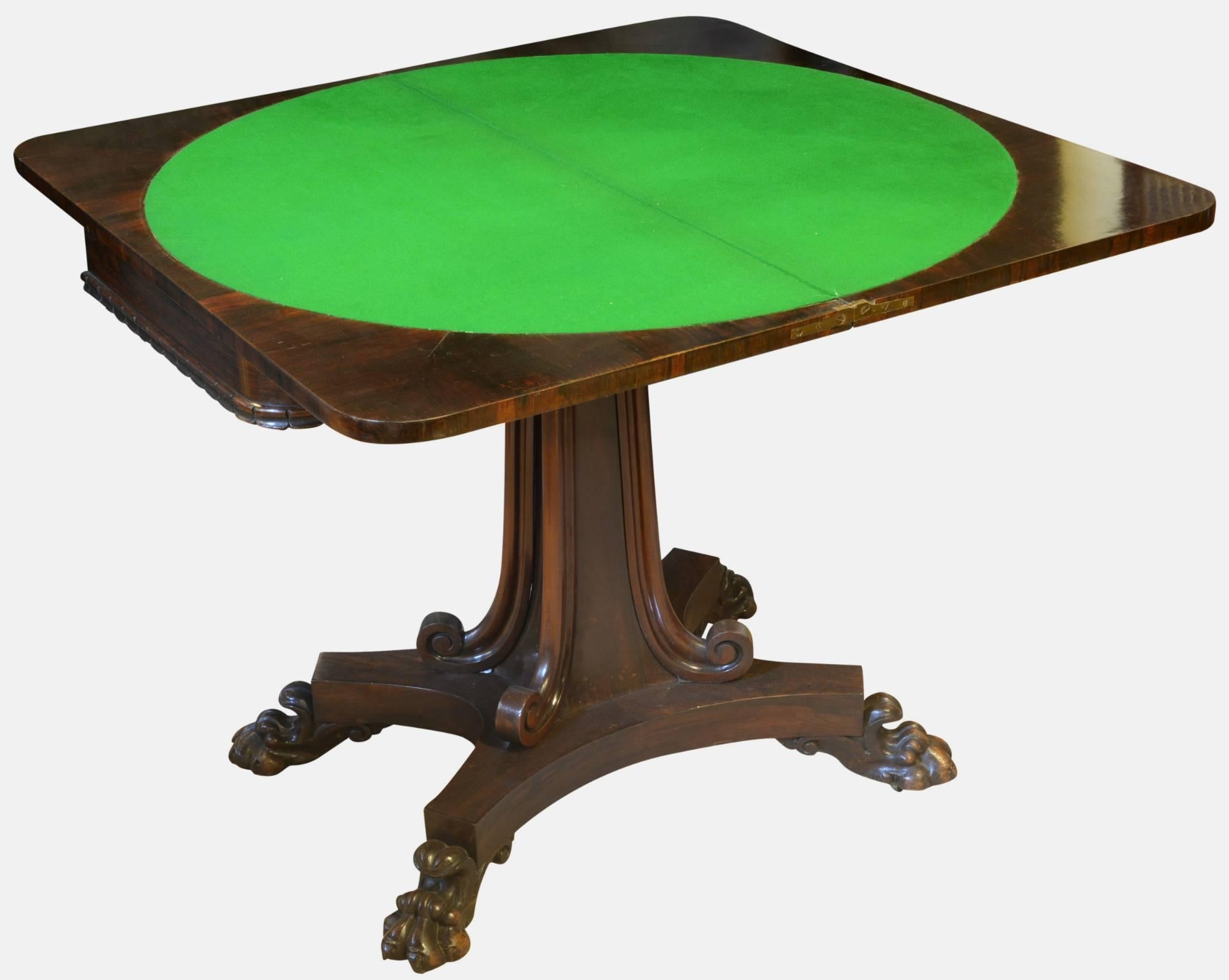 Rosewood card table stamped 'William Priest'. With swivel top,

circa 1830.