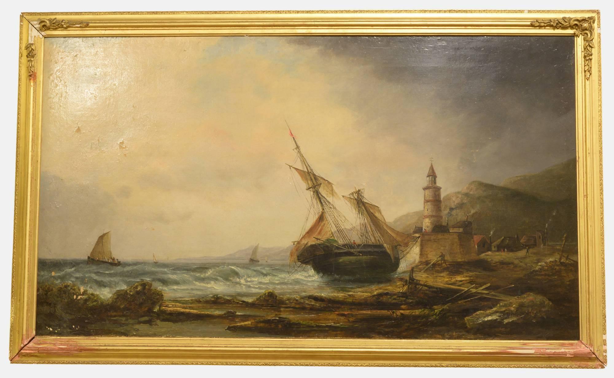 Millson Hunt Oil painting of seascape. Highly sought after Cornish artist who specializes in seascapes.

Signed and dated 1889.
 