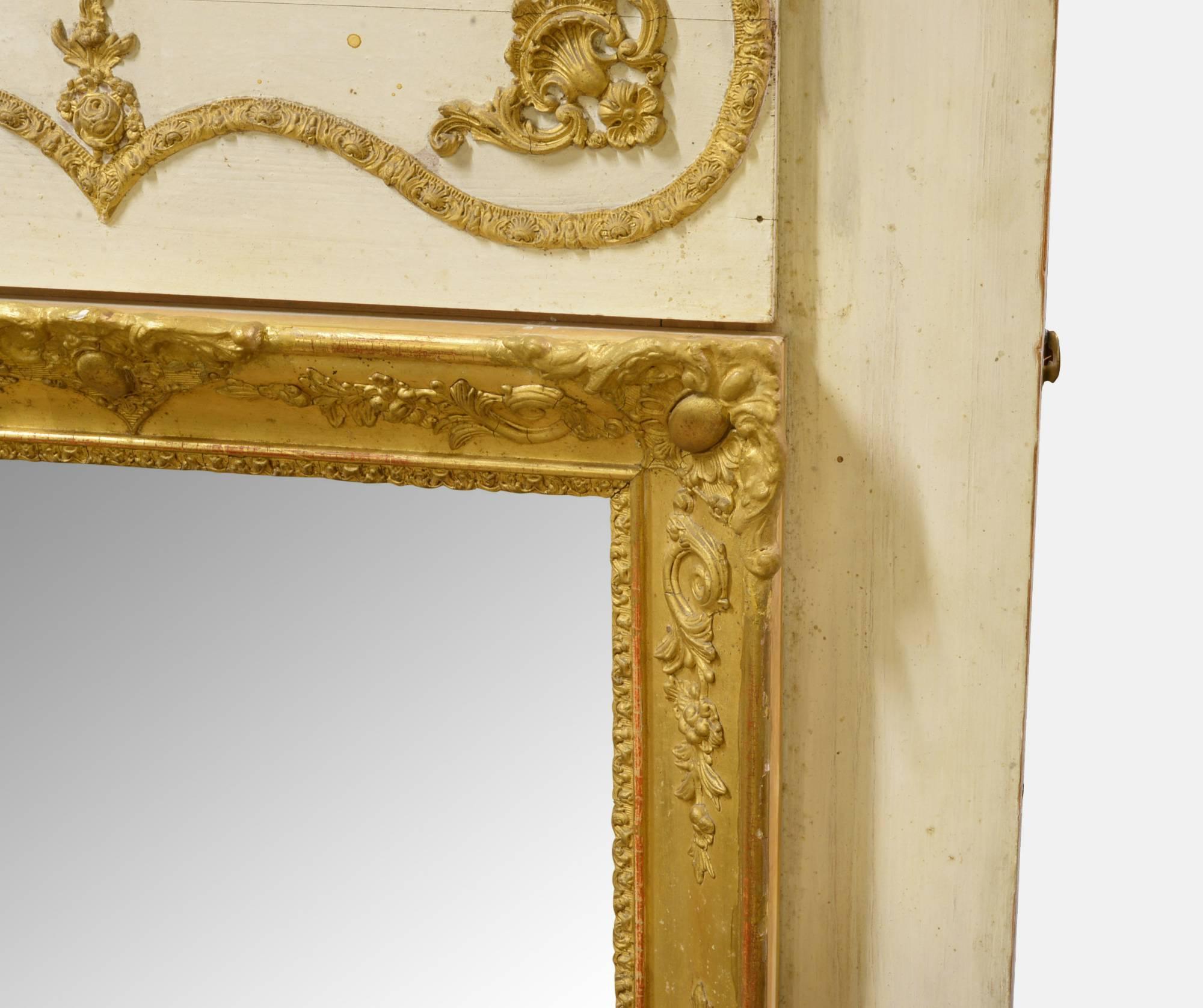 Continental White and Gilt Framed Trumeau Mirror In Excellent Condition In Salisbury, GB