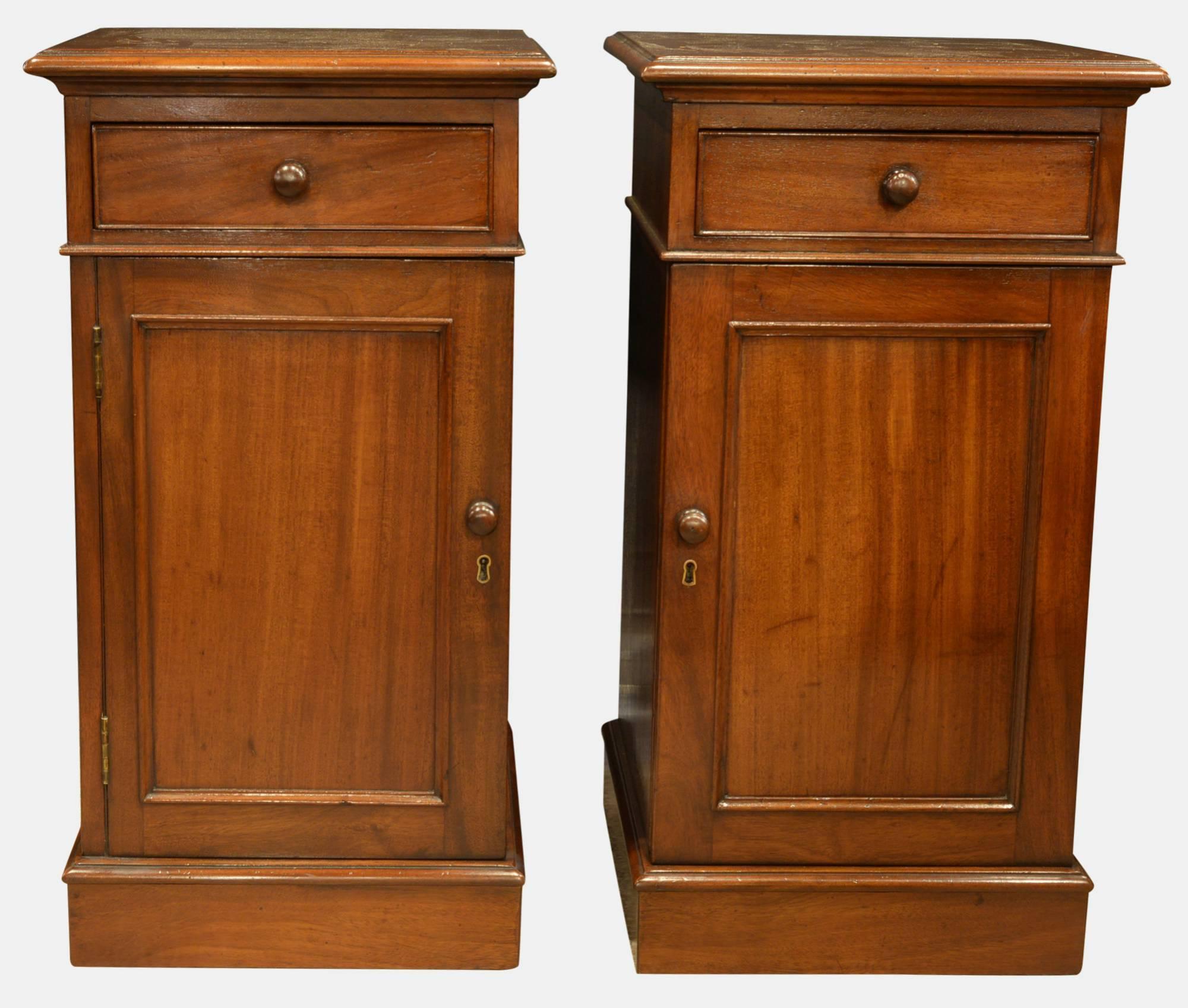 Pair of mahogany bedside cabinets by J.J. Helsdon, Lincoln Inn Fields.